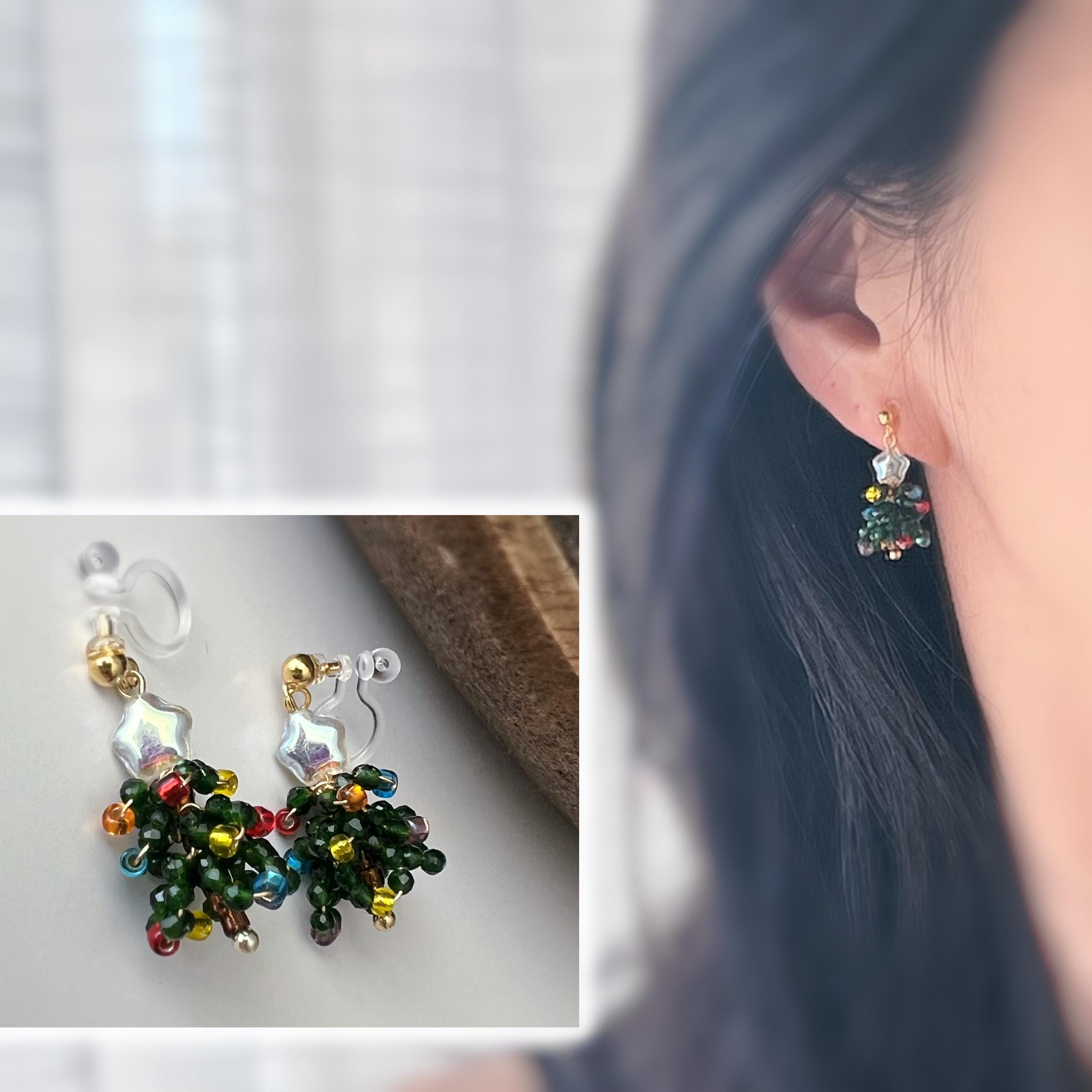 Christmas tree. Invisible clips small shiny star tree mini green faceted beads. red blue yellow purple Christmas gifts Ready to offer