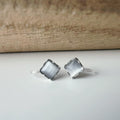 Mini CLIPS d'oreilles invisibles argenté, Mini Triangle/ Carré / Rond pierre oeil de chat blanc, Boucles d'oreilles clips minimaliste