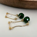 Boucles d'oreilles CLIPS INVISIBLE Chaîne plaqué d'Or Perle facette verte mini perle or creuses sculptées Clips d'oreilles non percées