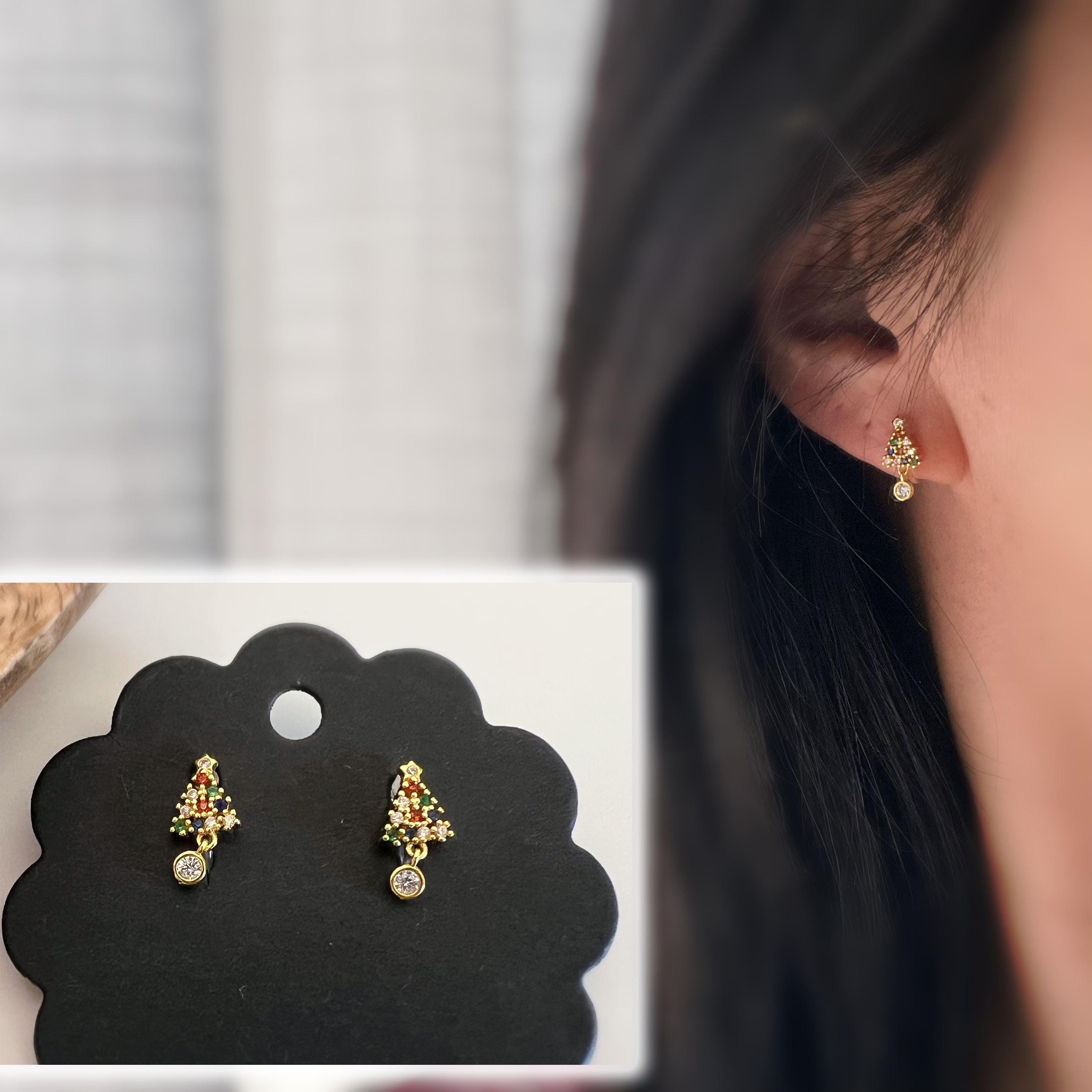 Mini Sapin de Noël 1.5cm Clips Invisible Mini perle rond zircon, sapin zircon rouge vert bleu Boucles d'oreilles Cadeaux Noël Prêt à offrir