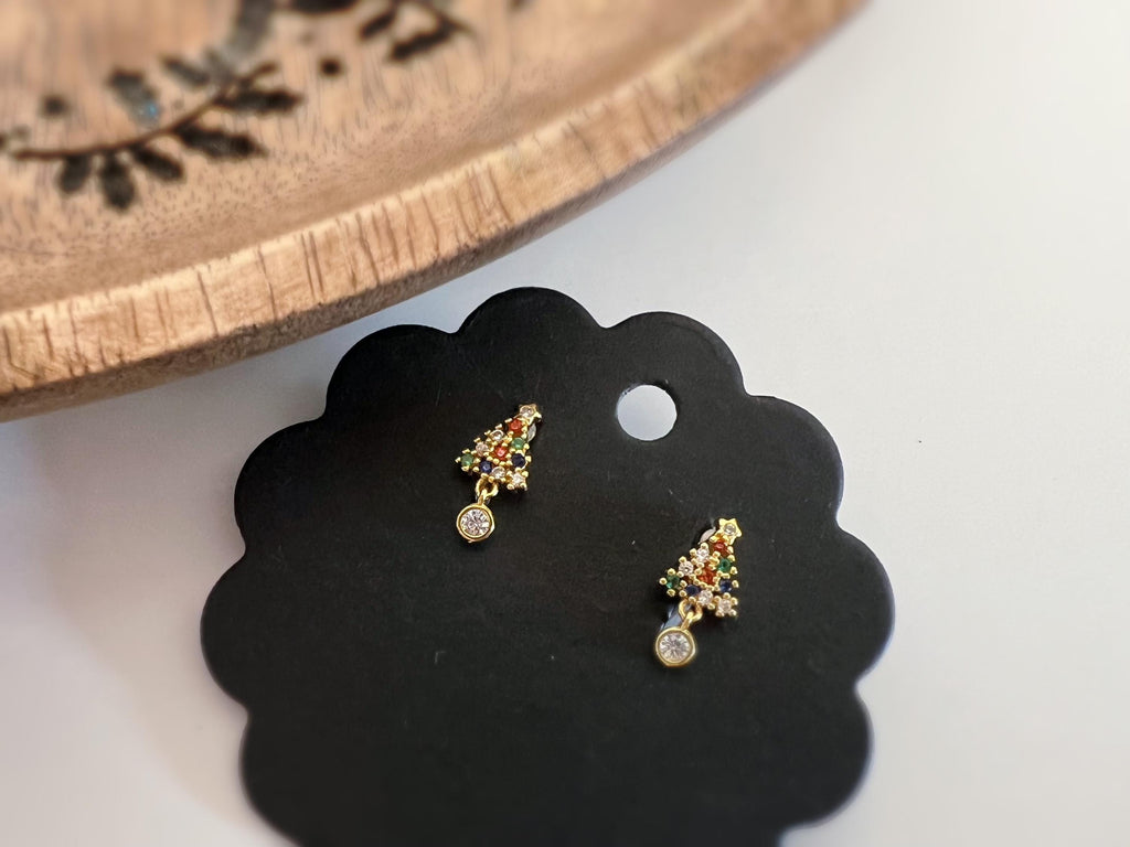 Mini Sapin de Noël 1.5cm Clips Invisible Mini perle rond zircon, sapin zircon rouge vert bleu Boucles d'oreilles Cadeaux Noël Prêt à offrir