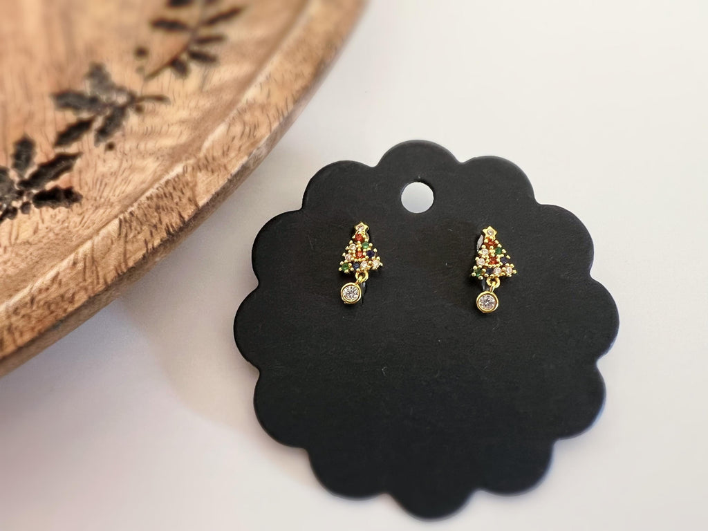 Mini Sapin de Noël 1.5cm Clips Invisible Mini perle rond zircon, sapin zircon rouge vert bleu Boucles d'oreilles Cadeaux Noël Prêt à offrir