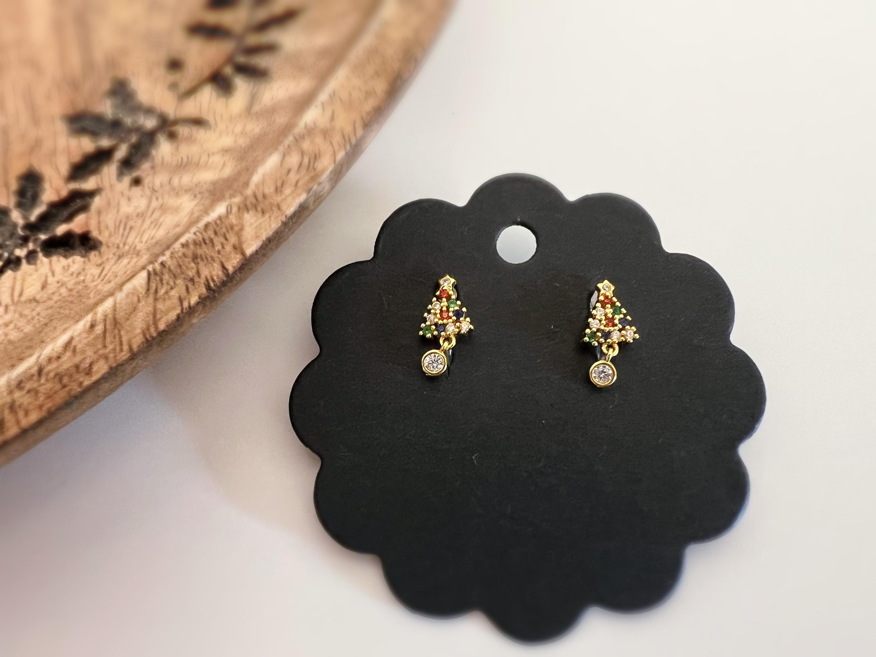 Mini Sapin de Noël 1.5cm Clips Invisible Mini perle rond zircon, sapin zircon rouge vert bleu Boucles d'oreilles Cadeaux Noël Prêt à offrir