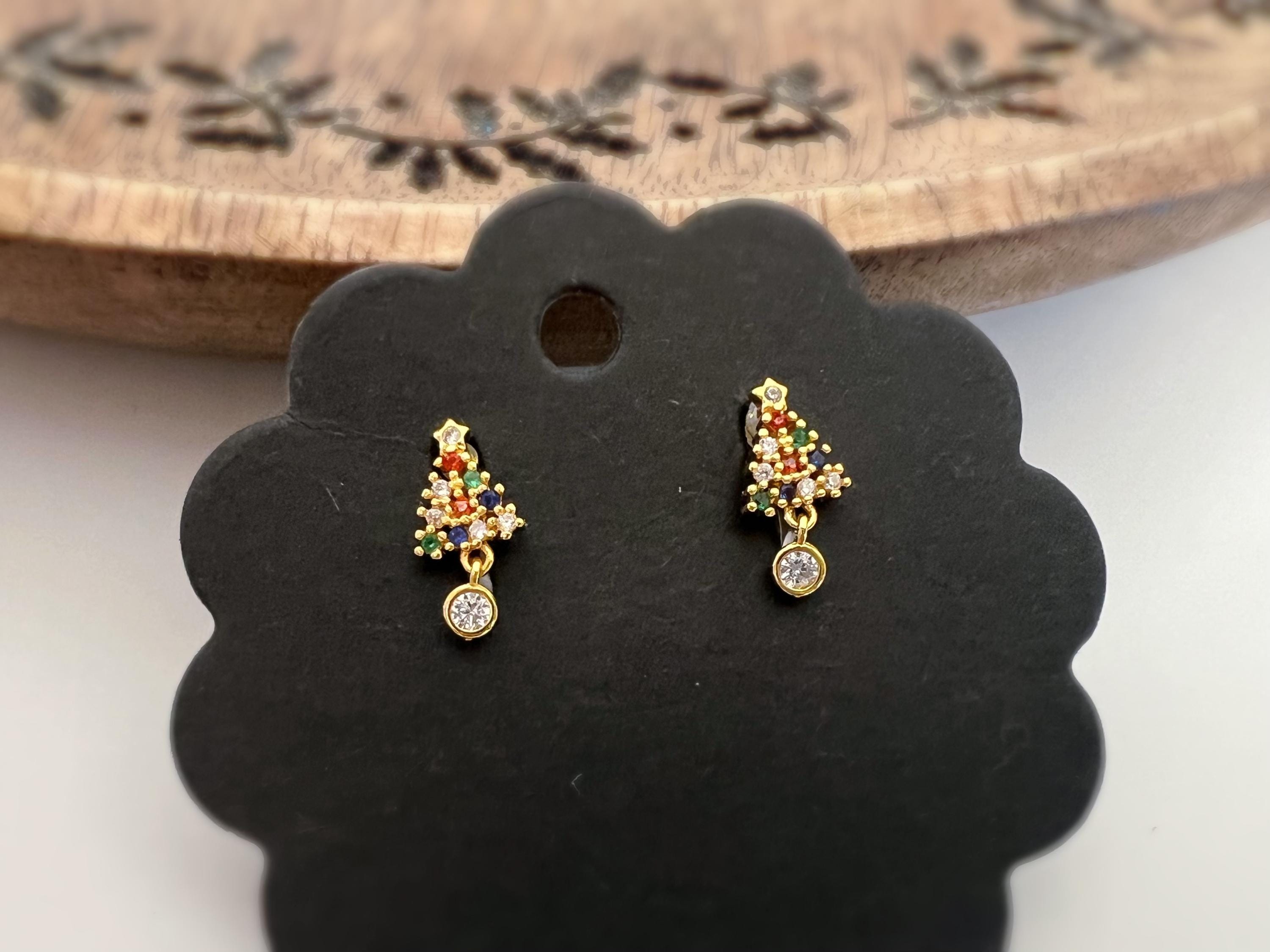 Mini Sapin de Noël 1.5cm Clips Invisible Mini perle rond zircon, sapin zircon rouge vert bleu Boucles d'oreilles Cadeaux Noël Prêt à offrir