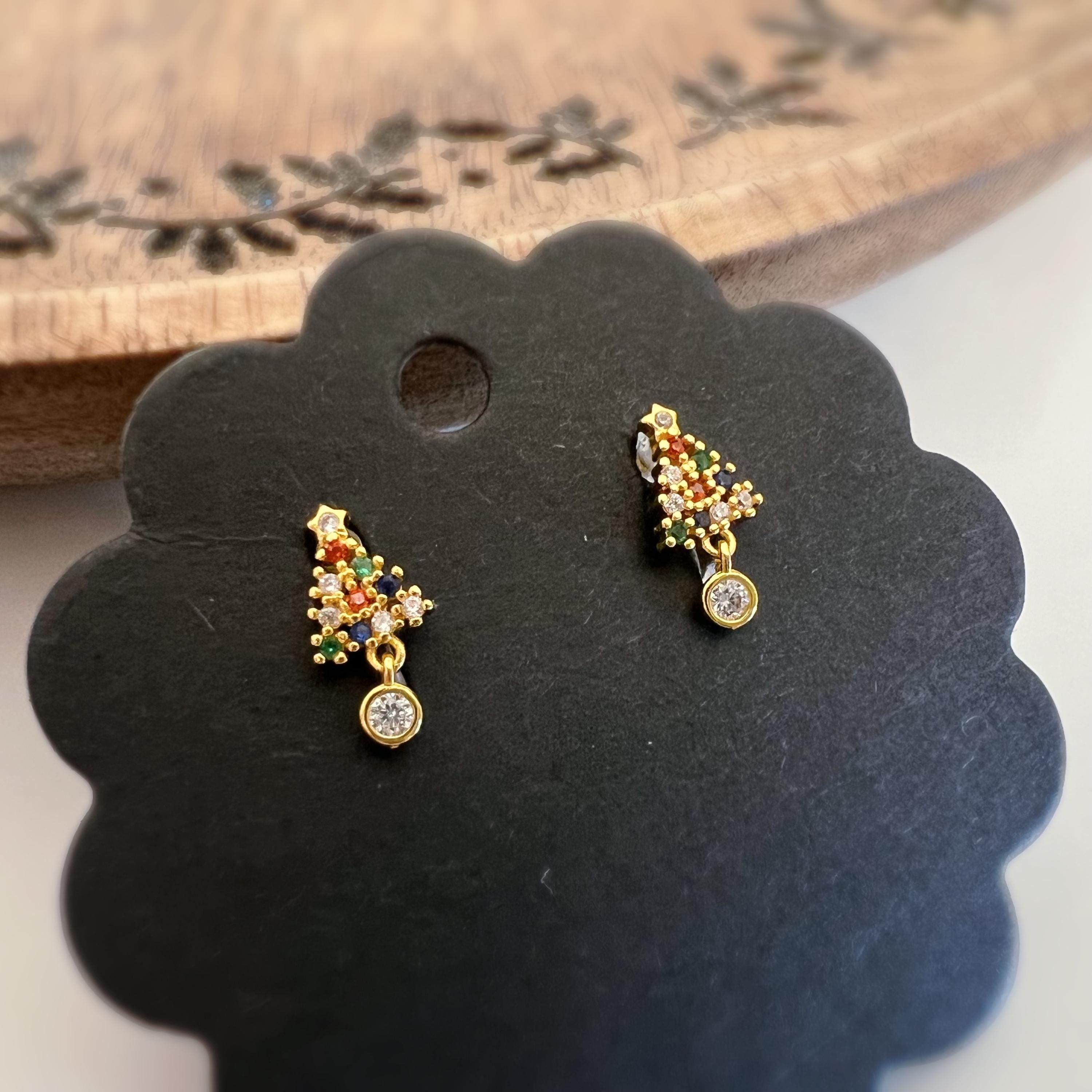 Mini Sapin de Noël 1.5cm Clips Invisible Mini perle rond zircon, sapin zircon rouge vert bleu Boucles d'oreilles Cadeaux Noël Prêt à offrir