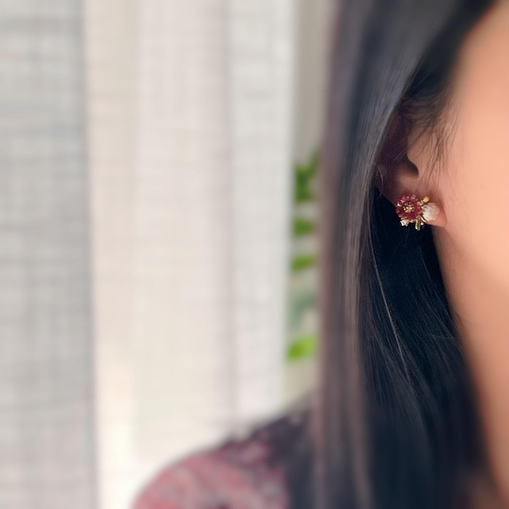 Clips d'oreilles Grandes fleurs rouge jaune pissenlit blanc feuille vert zircon. boucles d'oreilles CLIPS Invisible confortable