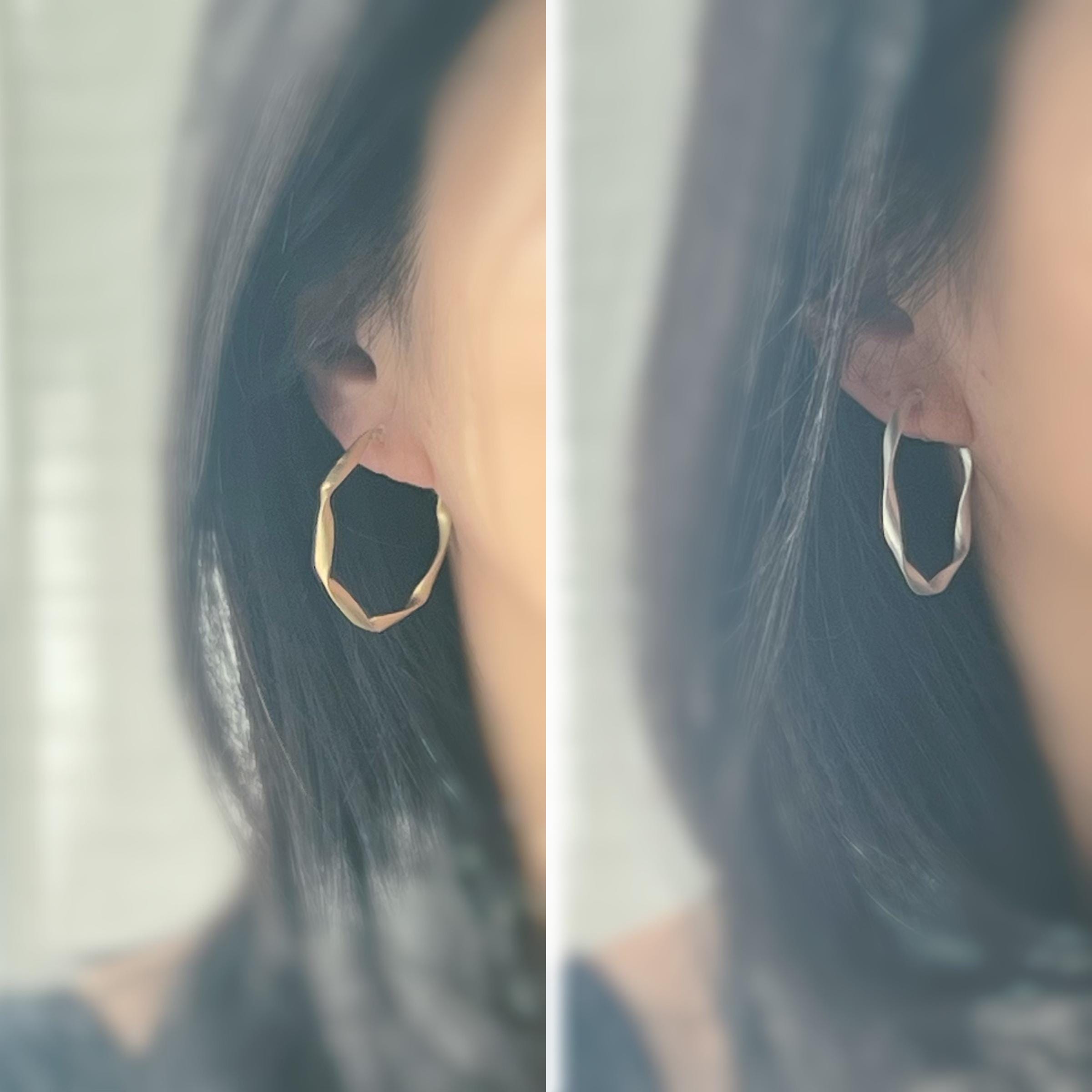 Anneaux Créoles Torsadé 40mm Clips Invisibles, CLIPS d'oreille Créoles Couleur Argent Mat/ Or Mat. oreilles non percées, Anneaux Créoles.