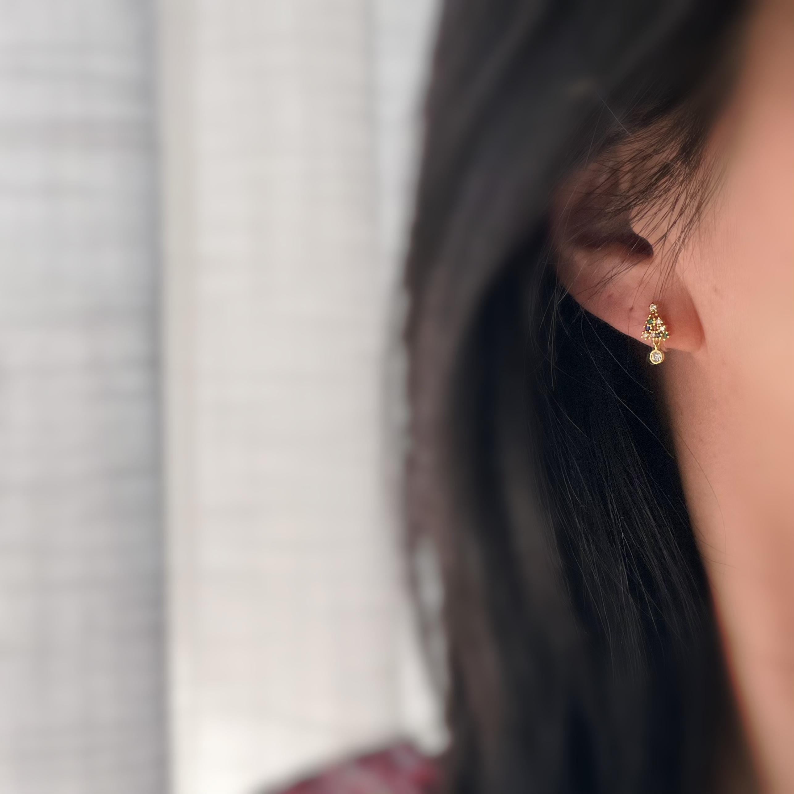 Mini Sapin de Noël 1.5cm Clips Invisible Mini perle rond zircon, sapin zircon rouge vert bleu Boucles d'oreilles Cadeaux Noël Prêt à offrir