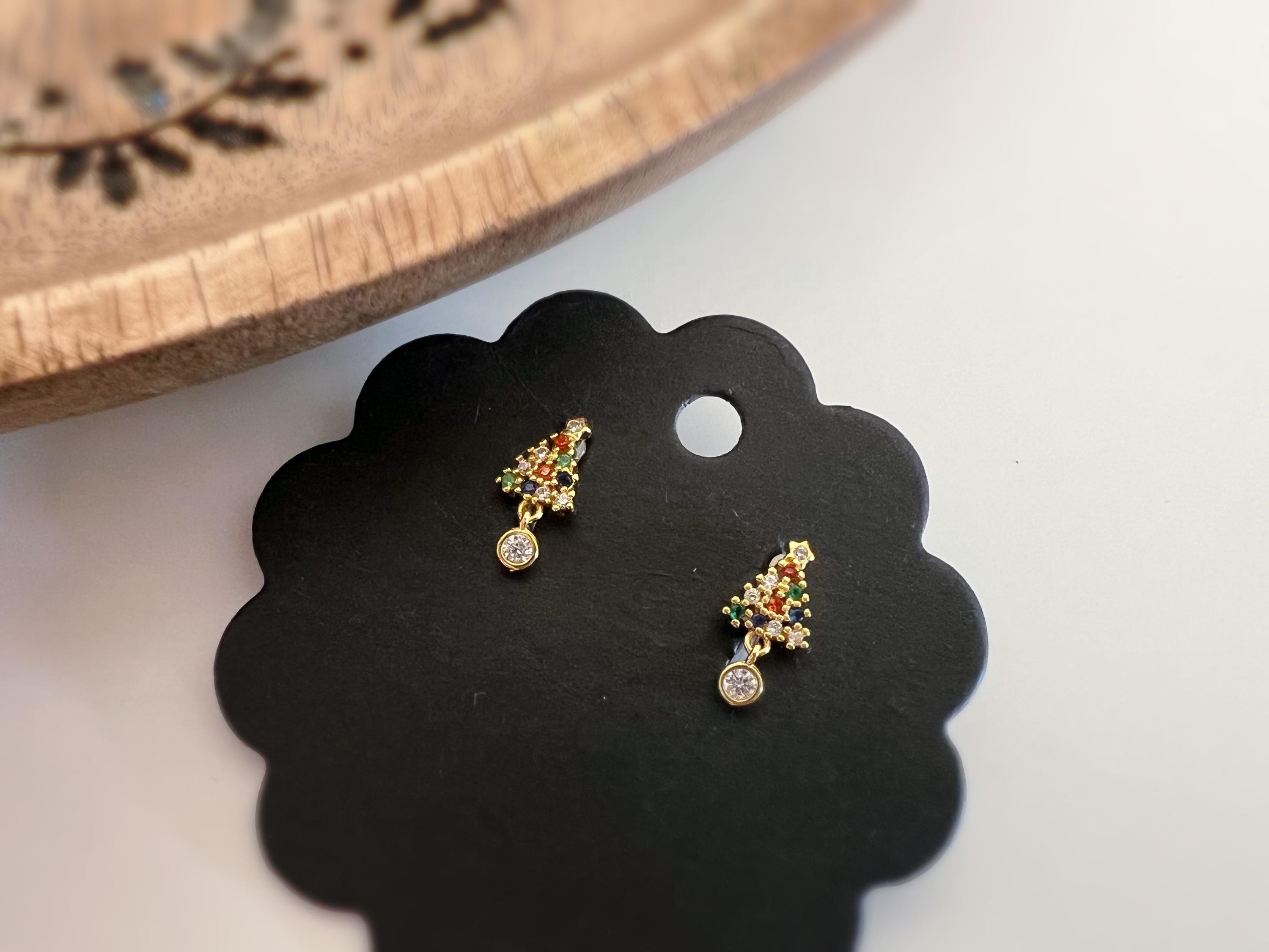 Mini Sapin de Noël 1.5cm Clips Invisible Mini perle rond zircon, sapin zircon rouge vert bleu Boucles d'oreilles Cadeaux Noël Prêt à offrir
