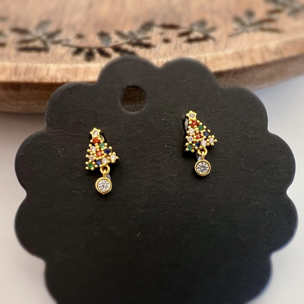 Mini Sapin de Noël 1.5cm Clips Invisible Mini perle rond zircon, sapin zircon rouge vert bleu Boucles d'oreilles Cadeaux Noël Prêt à offrir