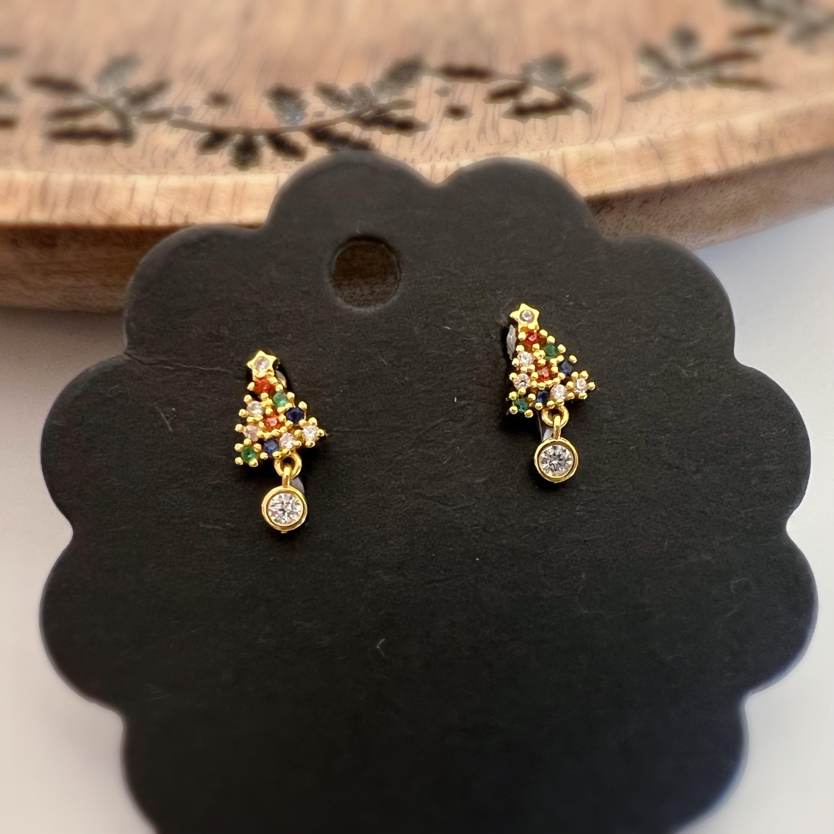 Mini Sapin de Noël 1.5cm Clips Invisible Mini perle rond zircon, sapin zircon rouge vert bleu Boucles d'oreilles Cadeaux Noël Prêt à offrir