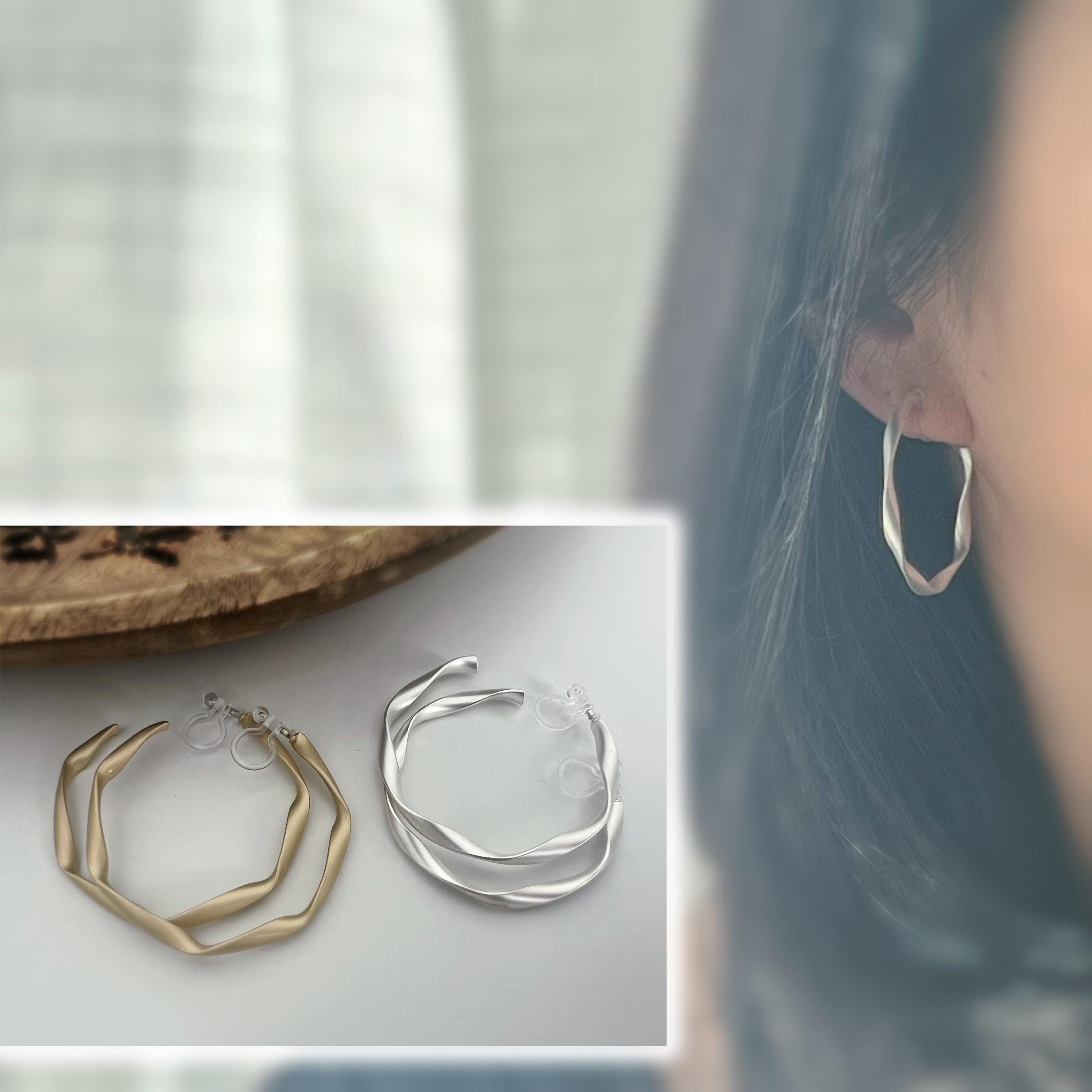 Anneaux Créoles Torsadé 40mm Clips Invisibles, CLIPS d'oreille Créoles Couleur Argent Mat/ Or Mat. oreilles non percées, Anneaux Créoles.