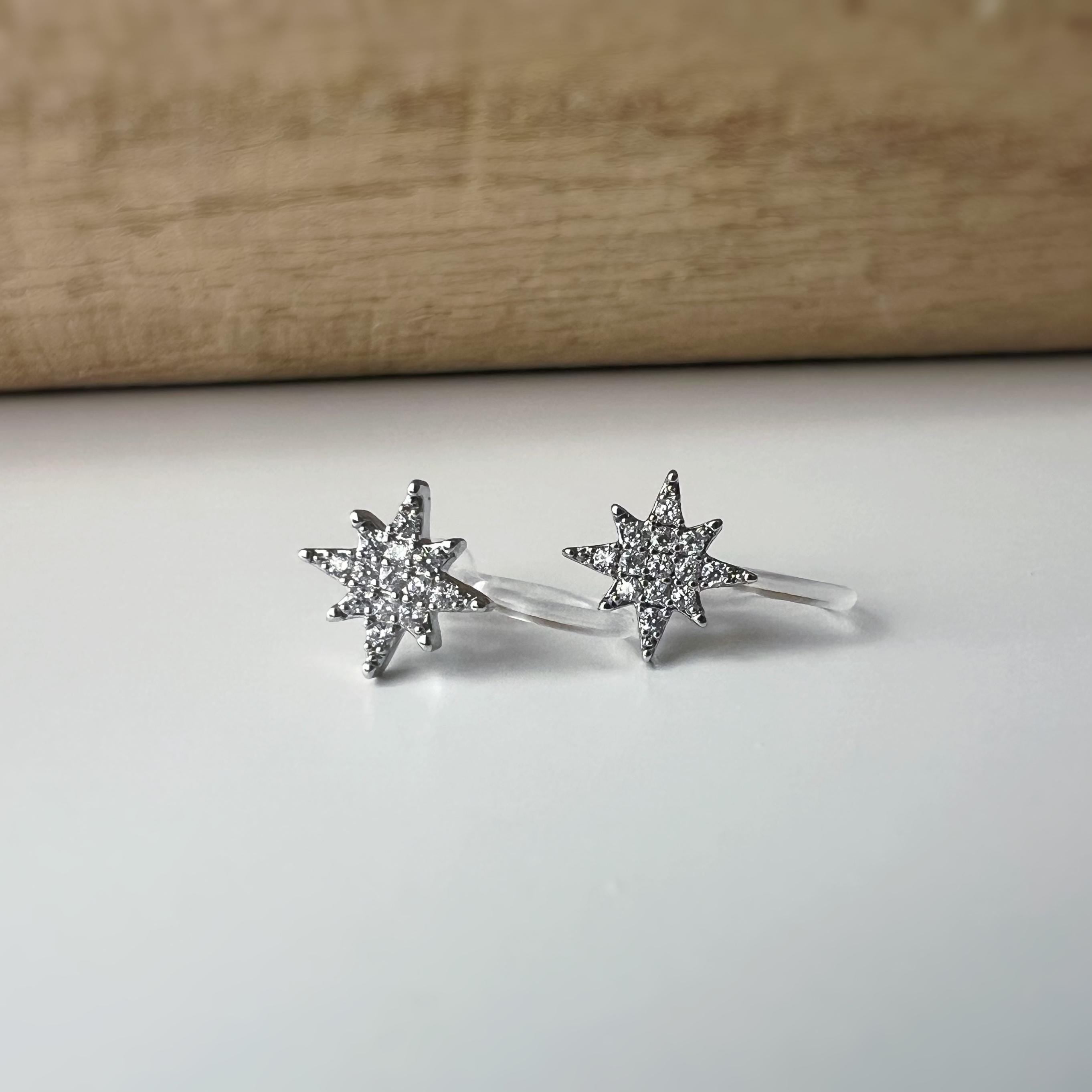 Mini étoile Argent clips d'oreilles résine invisible, étoile zircon Pentacle et étoile à huit branches Boucles d'oreille clips confortable