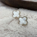 CLIPS d'oreilles invisibles, Trèfle à 4 feuilles or porte bonheur mini zircon Noir/ Blanc Boucles d'oreilles clips confortable délicat