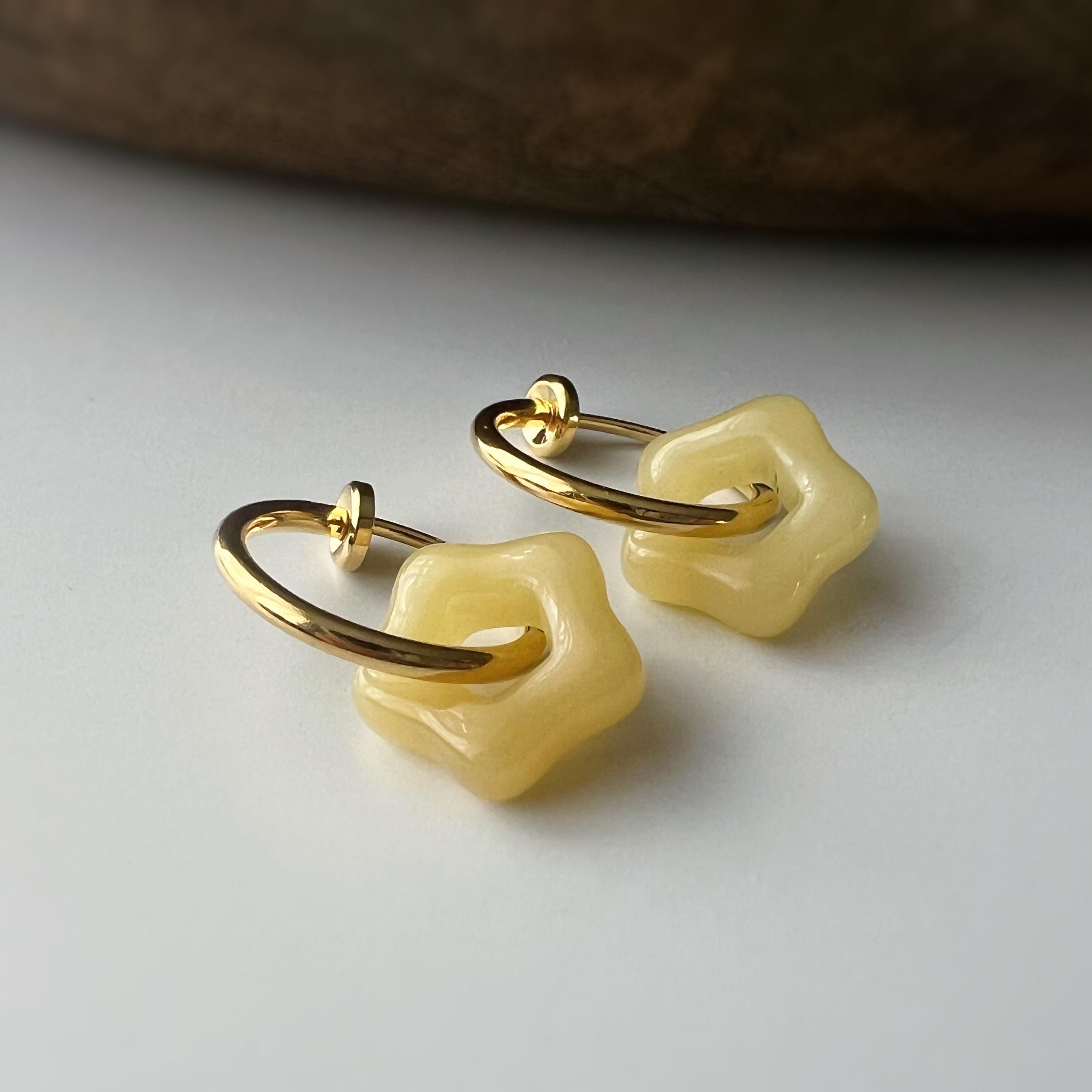 2 EN 1 Clips d'oreilles Anneau Petit étoile verre couleur blanc jaune jade vert Créole Clips 15mm Argent/ Or Confortable Oreilles non percée
