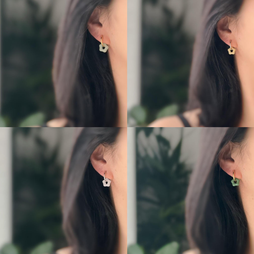 2 EN 1 Clips d'oreilles Anneau Petit étoile verre couleur blanc jaune jade vert Créole Clips 15mm Argent/ Or Confortable Oreilles non percée