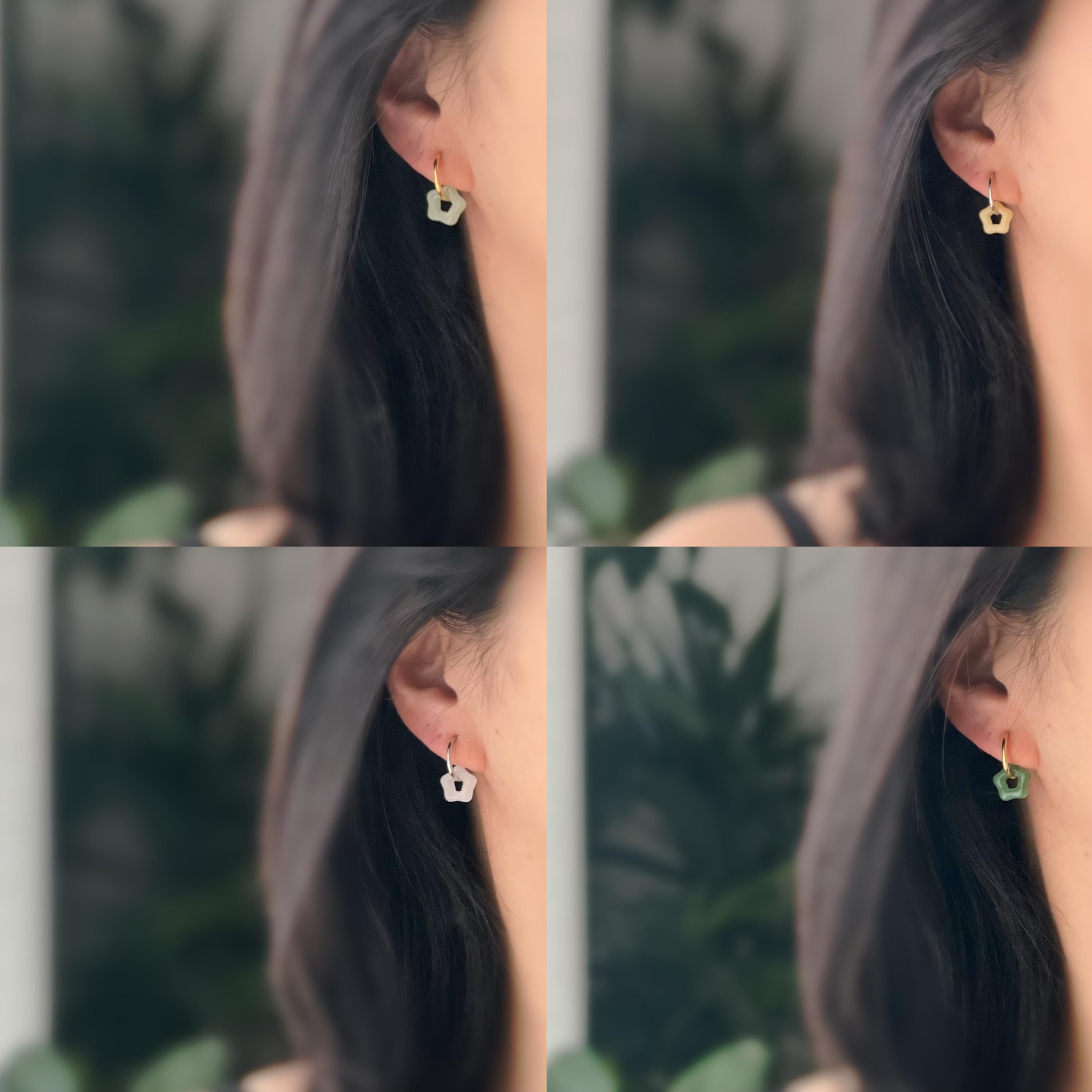 2 EN 1 Clips d'oreilles Anneau Petit étoile verre couleur blanc jaune jade vert Créole Clips 15mm Argent/ Or Confortable Oreilles non percée