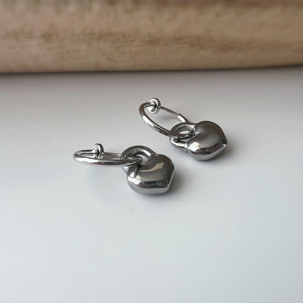 2 en 1 Boucles d'oreilles CLIPS créoles argenté 15mm Pendentif cadenas coeur offrent un style minimaliste intemporel pour toutes occasions