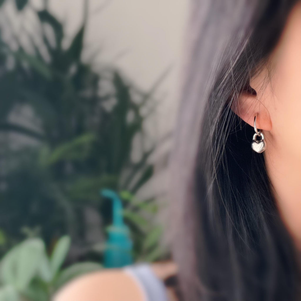 2 en 1 Boucles d'oreilles CLIPS créoles argenté 15mm Pendentif cadenas coeur offrent un style minimaliste intemporel pour toutes occasions