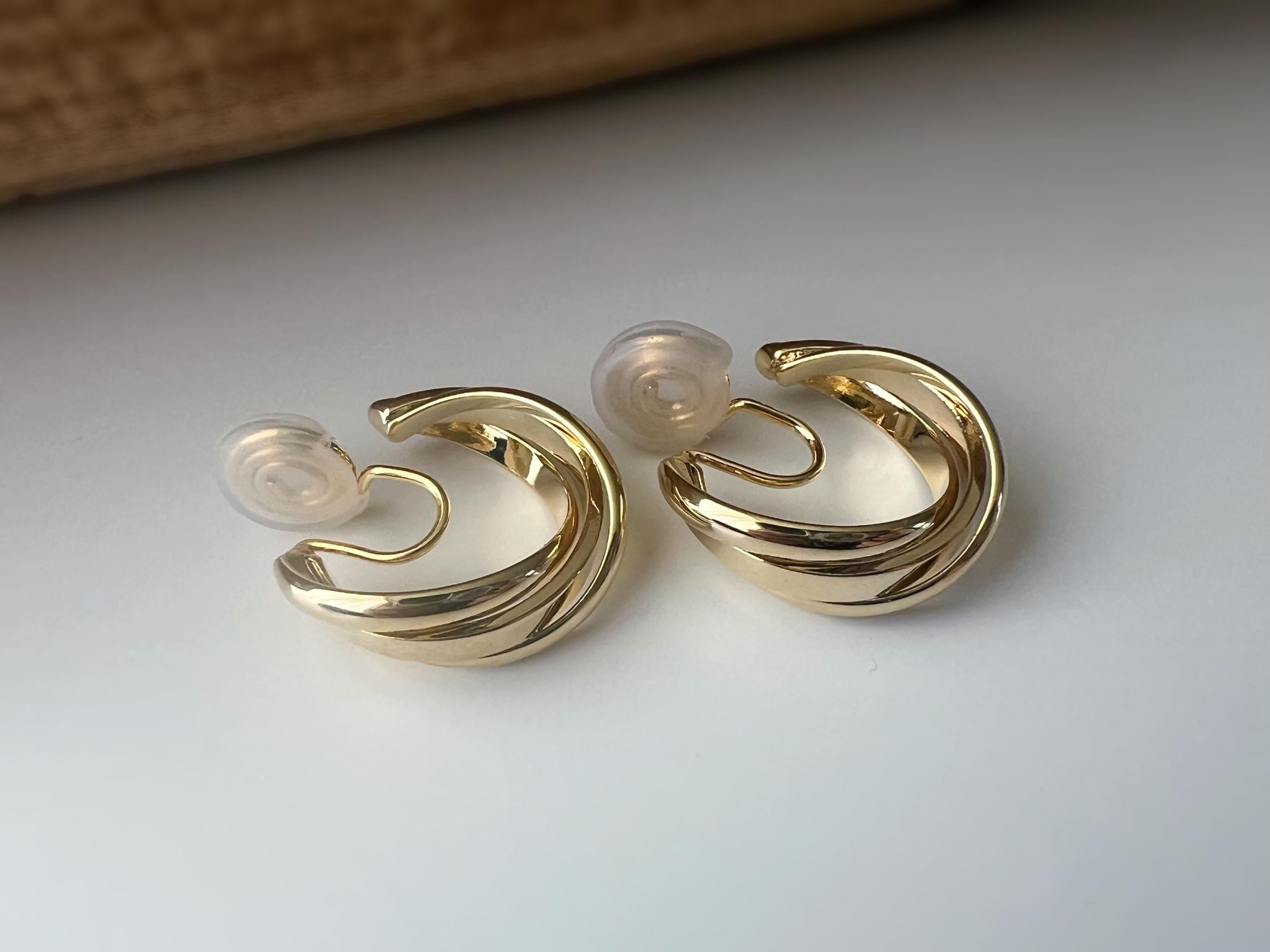 SANS DOULEUR ! 20MM Boucles d'oreilles CLIPS U spirale Cercle torsadé Or /Argent Clips d'oreilles confortable Boucles Délicates