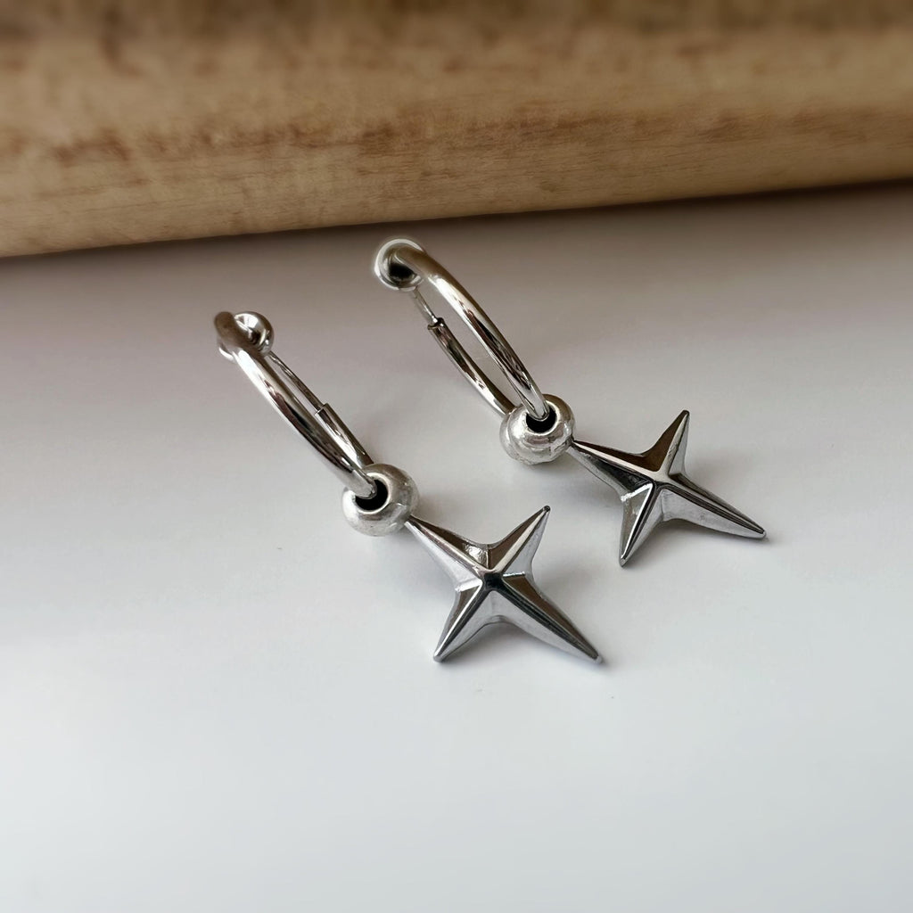 2 EN 1 Boucles d'oreilles clip Créole 18mm argent étoile Élégantes s’adaptent aux oreilles non percées Idéale pour un look chic et tendance