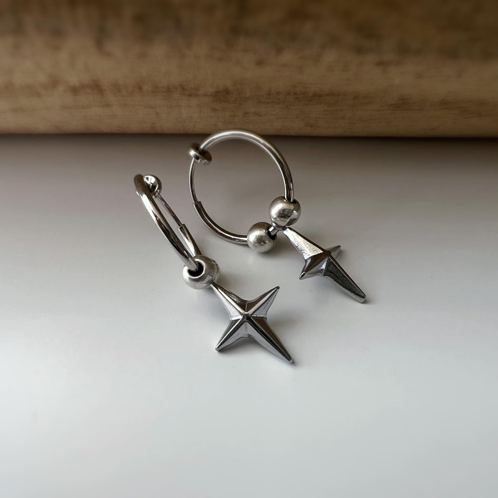 2 EN 1 Boucles d'oreilles clip Créole 18mm argent étoile Élégantes s’adaptent aux oreilles non percées Idéale pour un look chic et tendance
