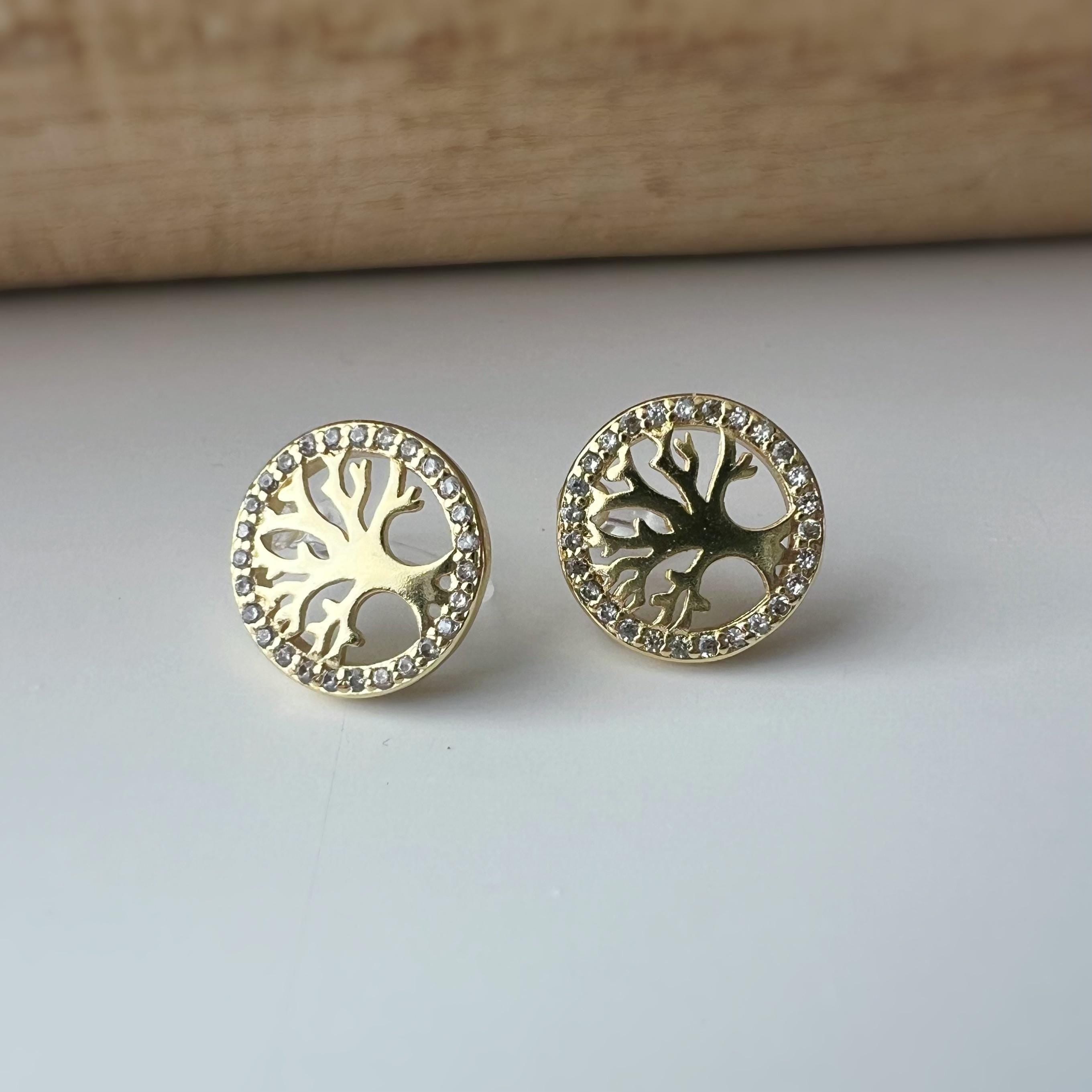 Boucles d'oreilles clips élégantes Arbre de vie Or /Argent. Bordure sertie strass pour une touche scintillante Confortables et sans perçage.