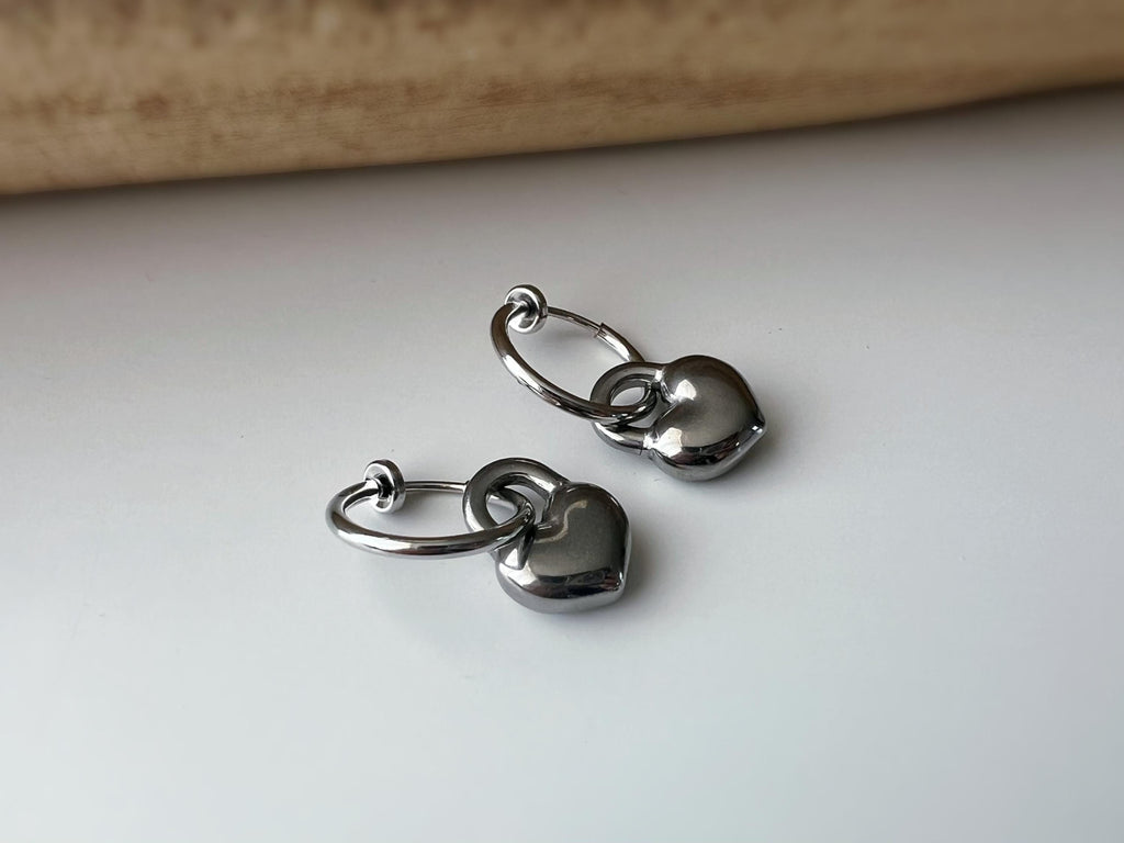 2 en 1 Boucles d'oreilles CLIPS créoles argenté 15mm Pendentif cadenas coeur offrent un style minimaliste intemporel pour toutes occasions