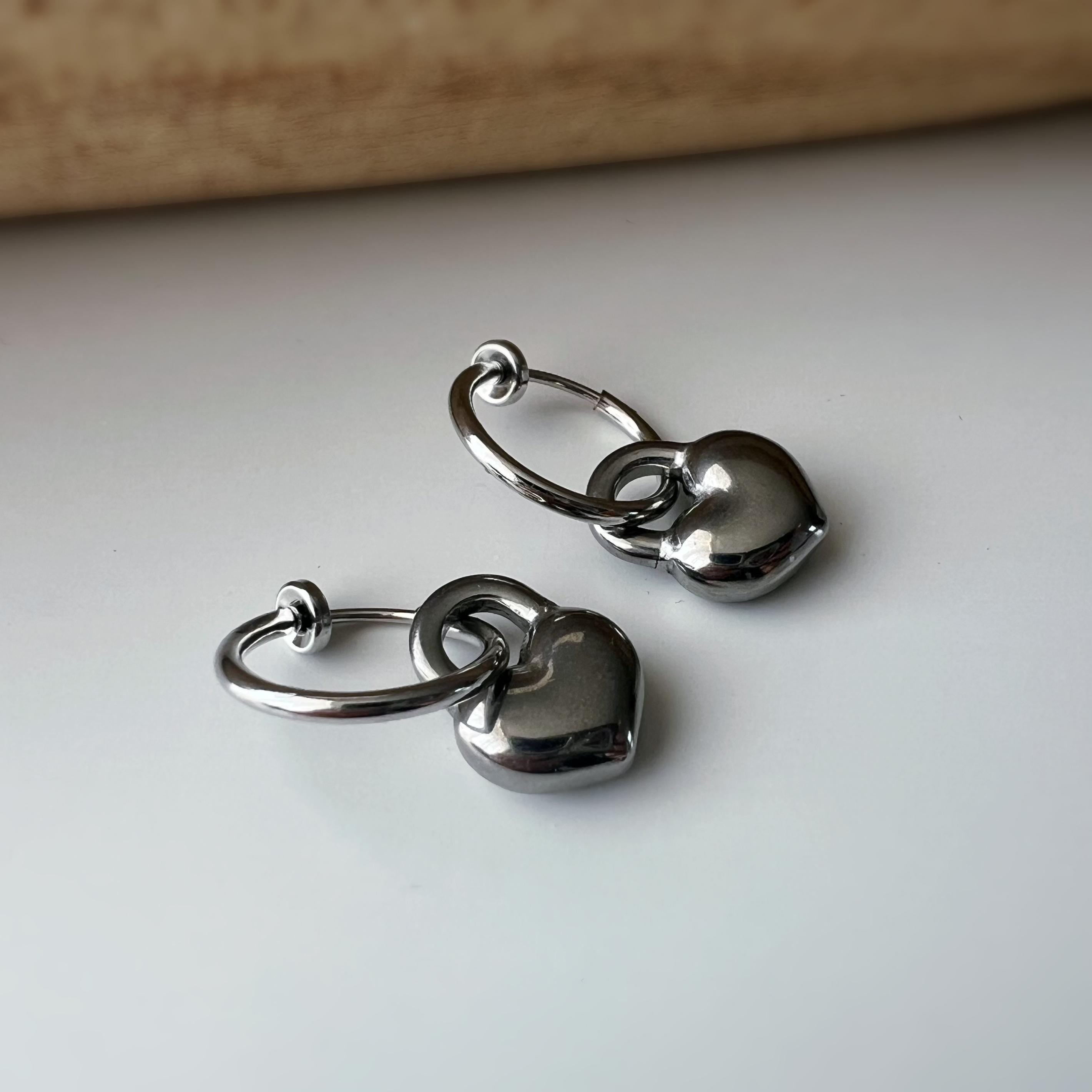 2 en 1 Boucles d'oreilles CLIPS créoles argenté 15mm Pendentif cadenas coeur offrent un style minimaliste intemporel pour toutes occasions