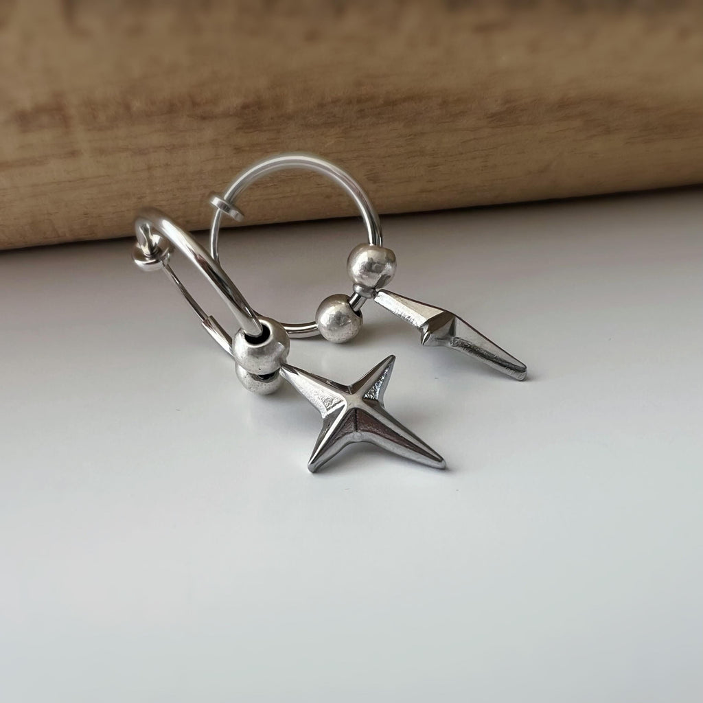 2 EN 1 Boucles d'oreilles clip Créole 18mm argent étoile Élégantes s’adaptent aux oreilles non percées Idéale pour un look chic et tendance
