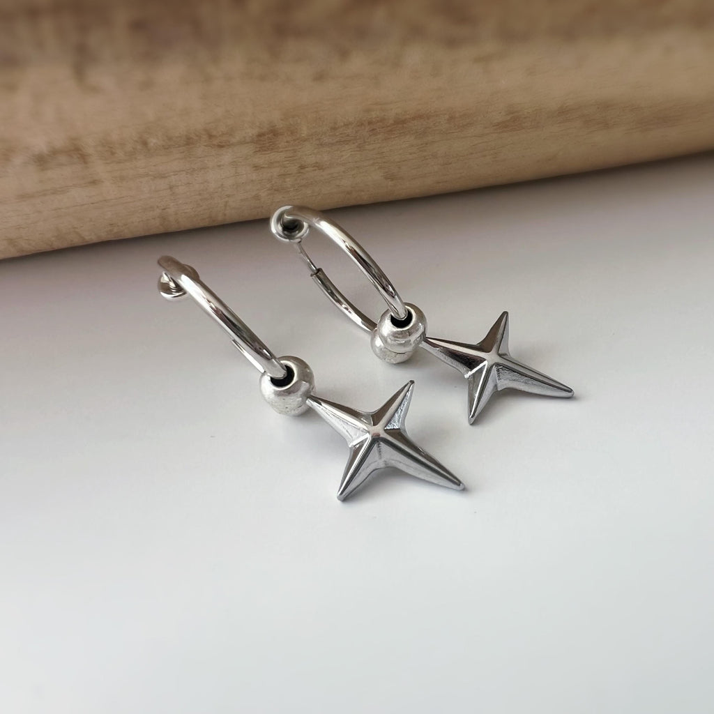 2 EN 1 Boucles d'oreilles clip Créole 18mm argent étoile Élégantes s’adaptent aux oreilles non percées Idéale pour un look chic et tendance