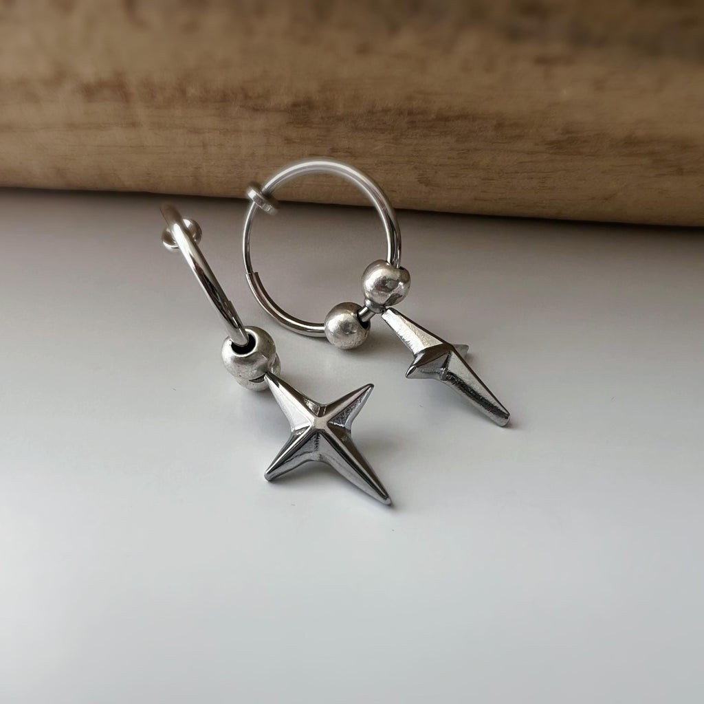 2 EN 1 Boucles d'oreilles clip Créole 18mm argent étoile Élégantes s’adaptent aux oreilles non percées Idéale pour un look chic et tendance