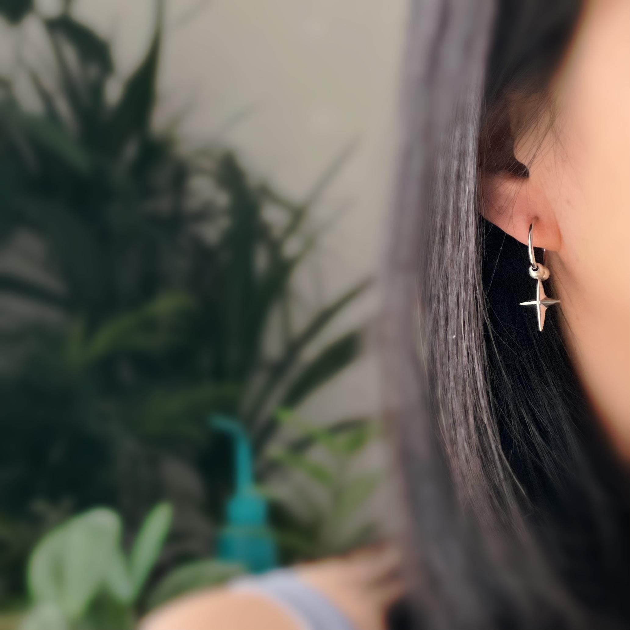 2 EN 1 Boucles d'oreilles clip Créole 18mm argent étoile Élégantes s’adaptent aux oreilles non percées Idéale pour un look chic et tendance