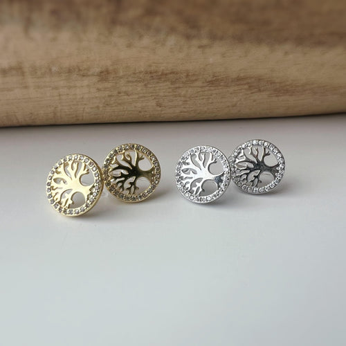 Boucles d'oreilles clips élégantes Arbre de vie Or /Argent. Bordure sertie strass pour une touche scintillante Confortables et sans perçage.
