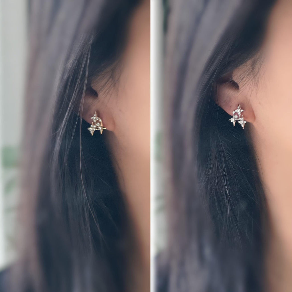 Clips d’oreilles en forme d’étoiles scintillantes zircon couleur argent/ or parfait pour illuminer vos looks sans avoir les oreilles percées