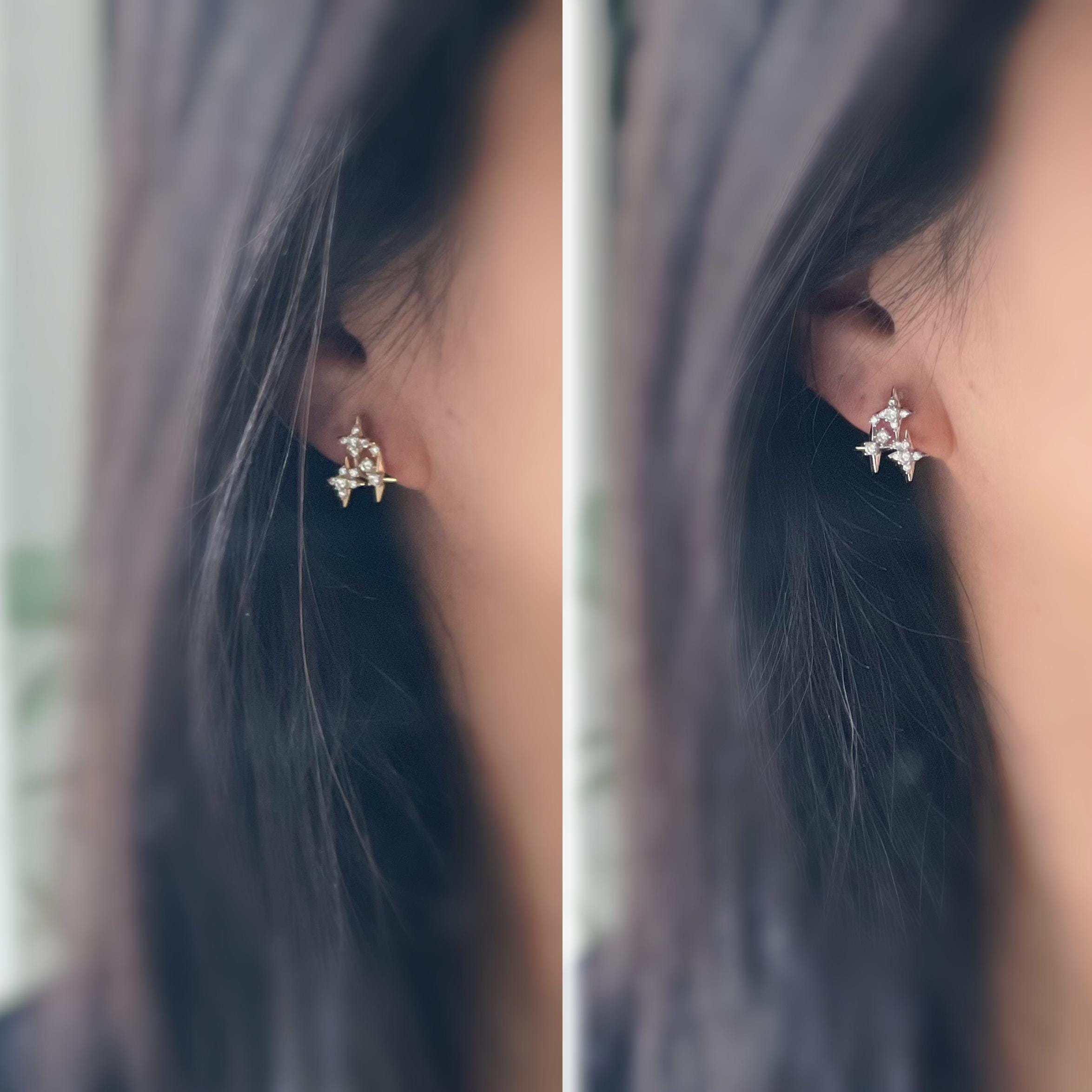 Clips d’oreilles en forme d’étoiles scintillantes zircon couleur argent/ or parfait pour illuminer vos looks sans avoir les oreilles percées