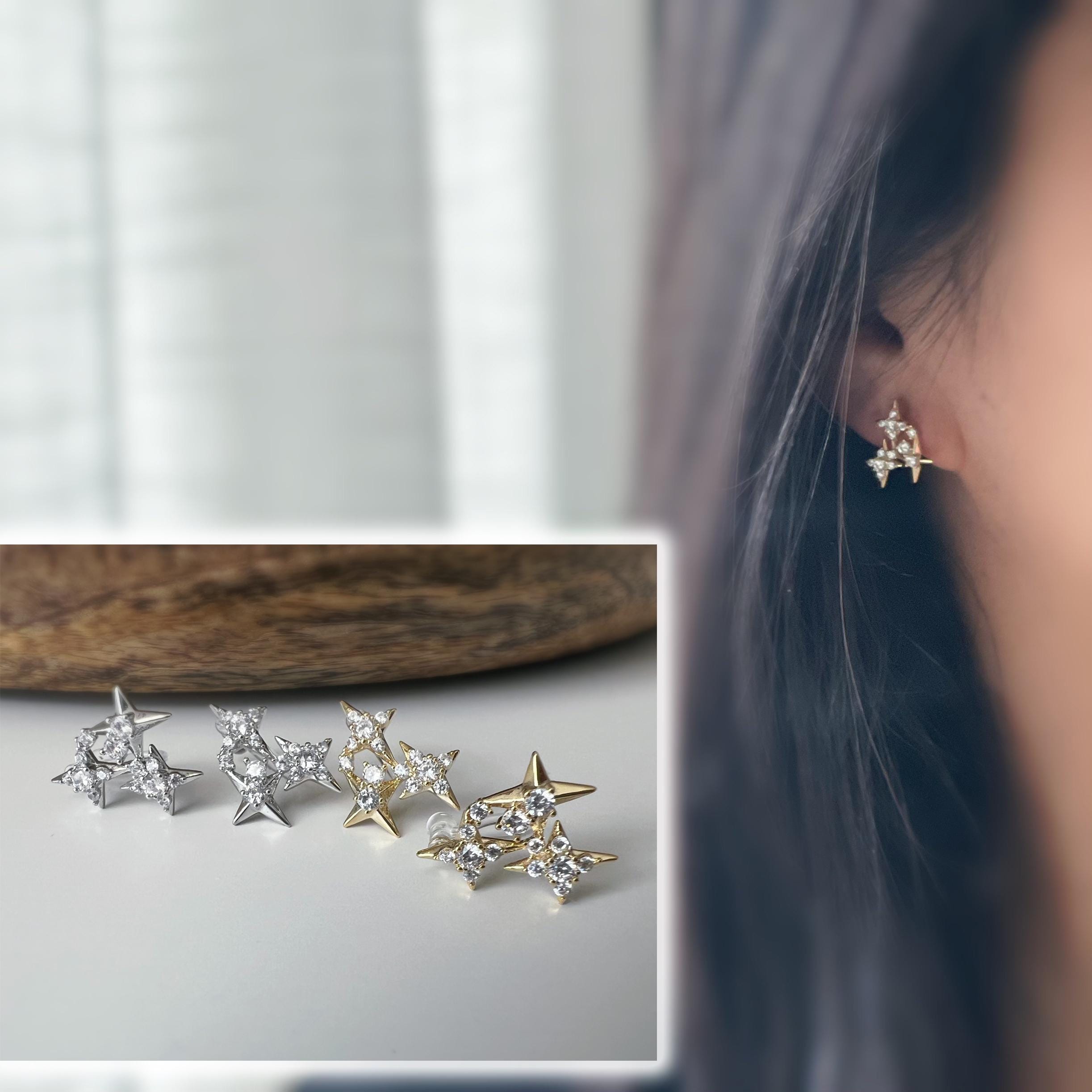 Clips d’oreilles en forme d’étoiles scintillantes zircon couleur argent/ or parfait pour illuminer vos looks sans avoir les oreilles percées