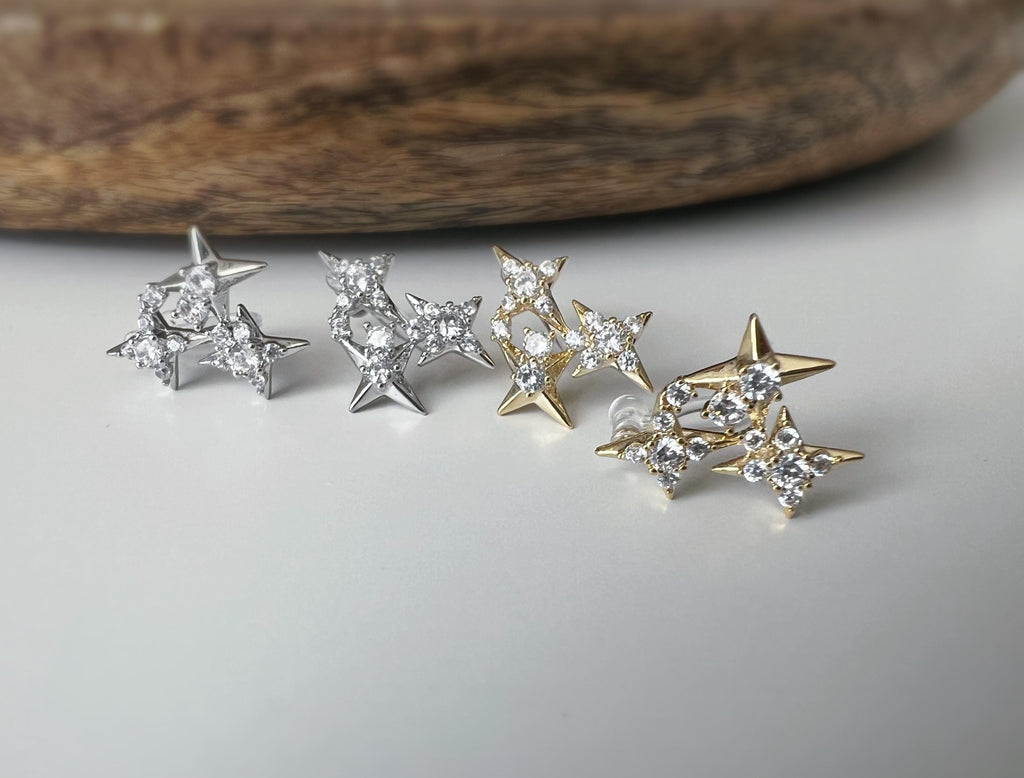 Clips d’oreilles en forme d’étoiles scintillantes zircon couleur argent/ or parfait pour illuminer vos looks sans avoir les oreilles percées