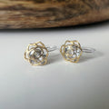 Boucles d'oreilles Clips INVISIBLES Mini rose ajourée couleur or et pierre zircon, Clips d'oreilles confortable bijoux minimaliste quotidien