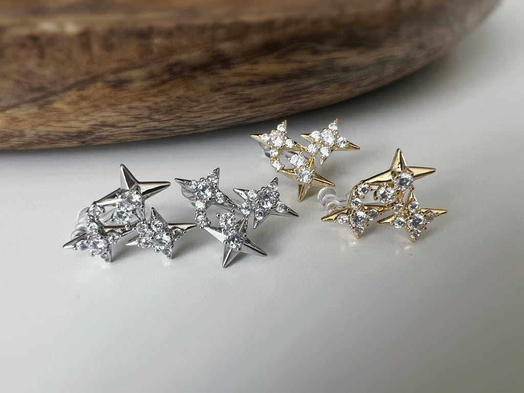 Clips d’oreilles en forme d’étoiles scintillantes zircon couleur argent/ or parfait pour illuminer vos looks sans avoir les oreilles percées