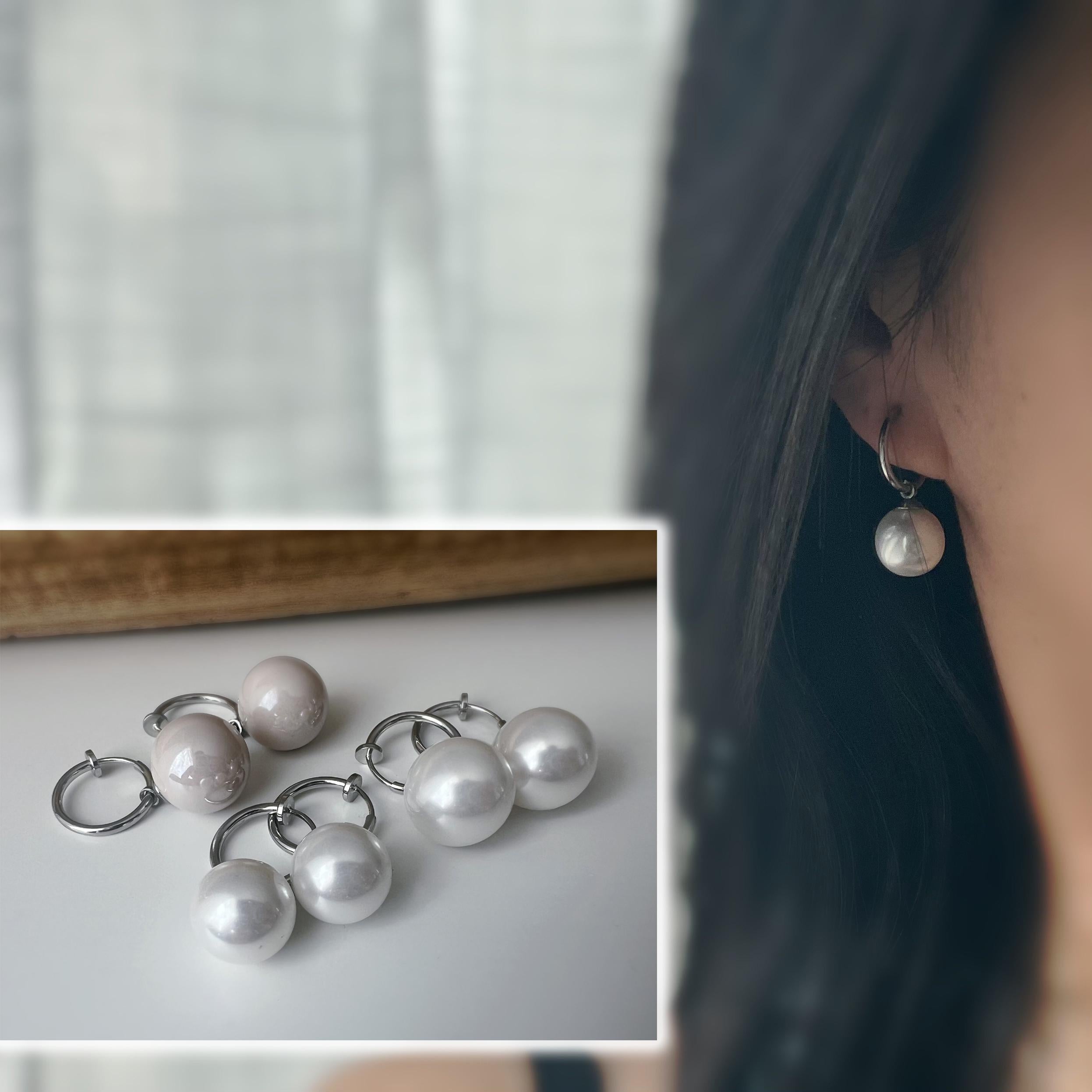 2 en 1 Élégantes boucles d’oreilles clip perle blanc nacré/ Café au lait nacré légère Parfait pour une touche chic intemporelle Créoles 15mm