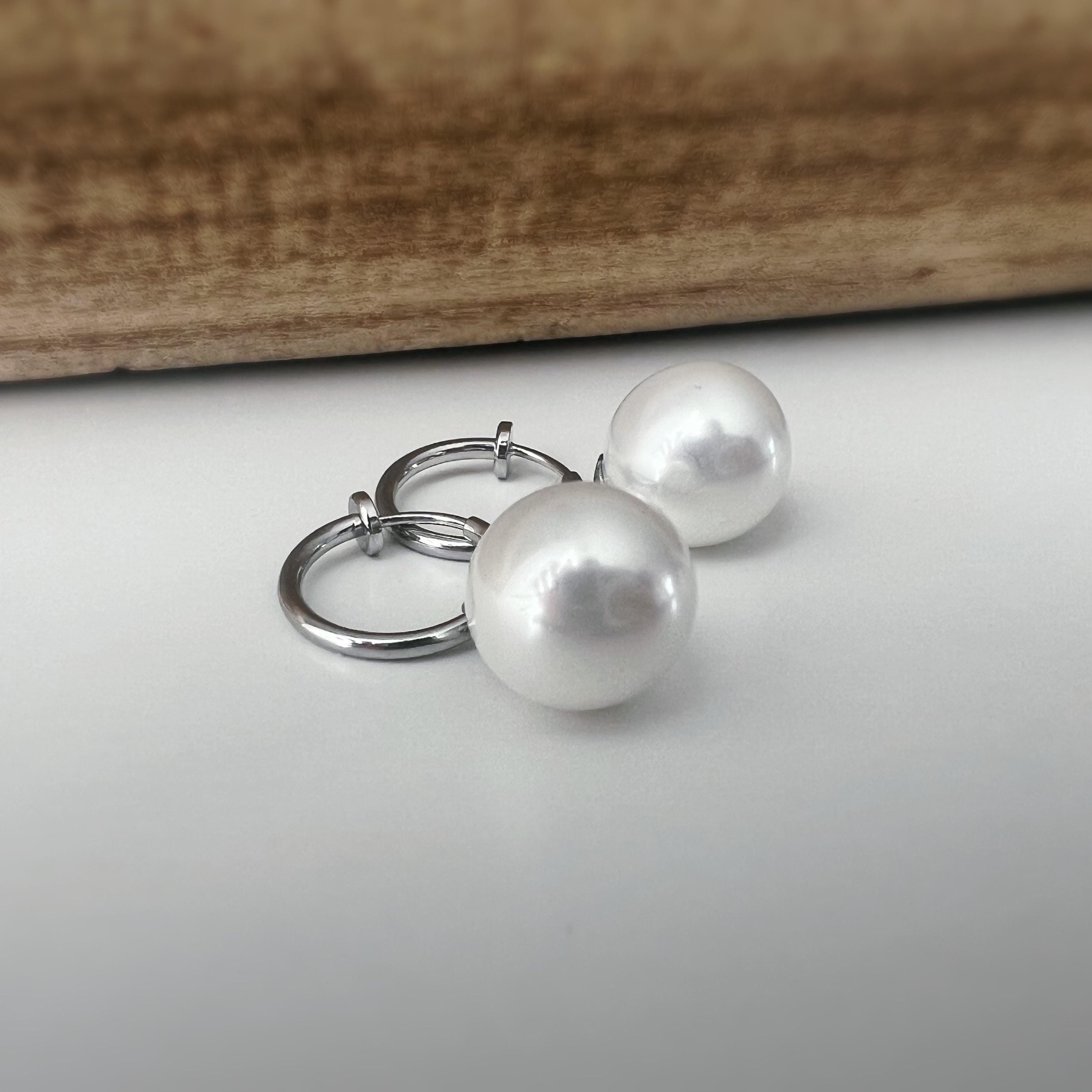 2 en 1 Élégantes boucles d’oreilles clip perle blanc nacré/ Café au lait nacré légère Parfait pour une touche chic intemporelle Créoles 15mm