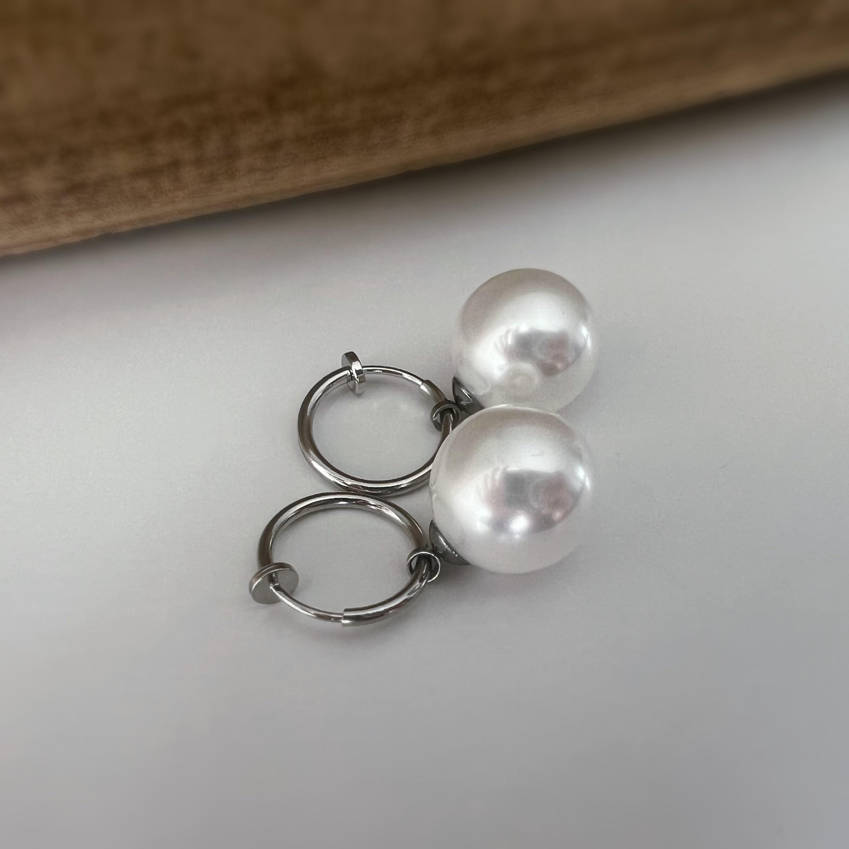 2 en 1 Élégantes boucles d’oreilles clip perle blanc nacré/ Café au lait nacré légère Parfait pour une touche chic intemporelle Créoles 15mm