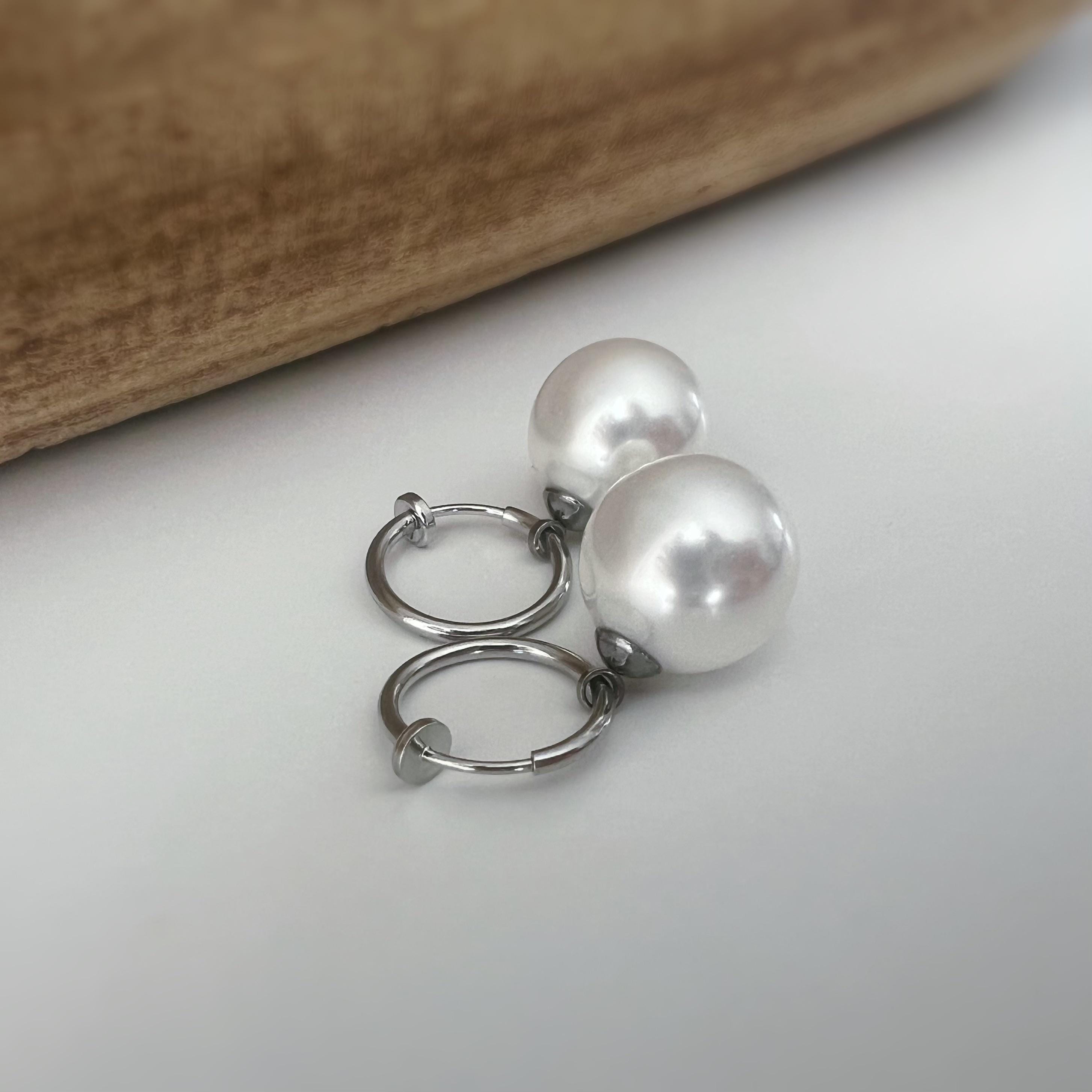 2 en 1 Élégantes boucles d’oreilles clip perle blanc nacré/ Café au lait nacré légère Parfait pour une touche chic intemporelle Créoles 15mm