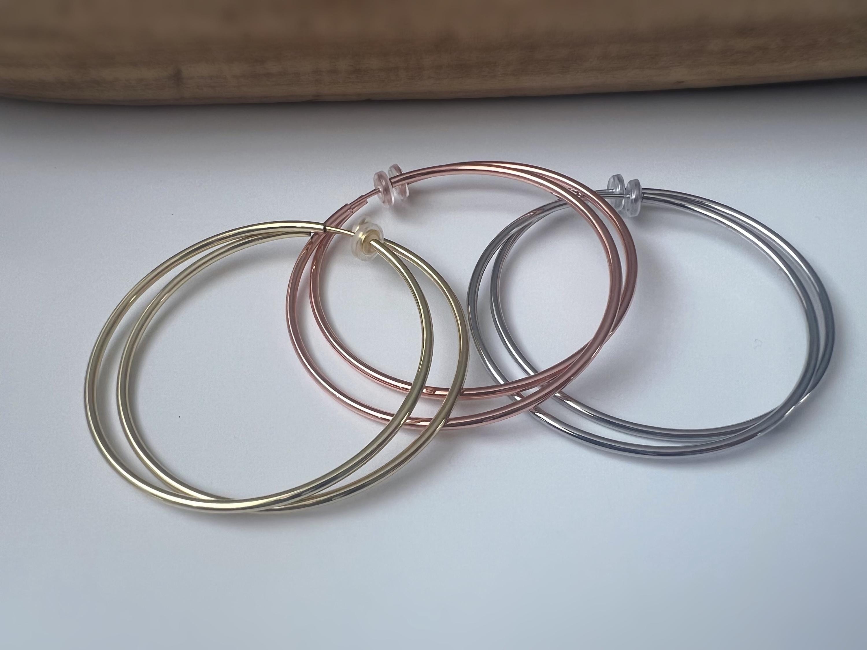 60mm Créoles Anneaux, Boucles d'oreille CLIPS Anneaux Créoles couleur Or Rose/ Or /Argent, Clips d'oreilles, Créoles 6cm