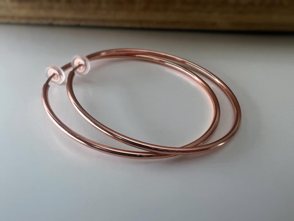60mm Créoles Anneaux, Boucles d'oreille CLIPS Anneaux Créoles couleur Or Rose/ Or /Argent, Clips d'oreilles, Créoles 6cm