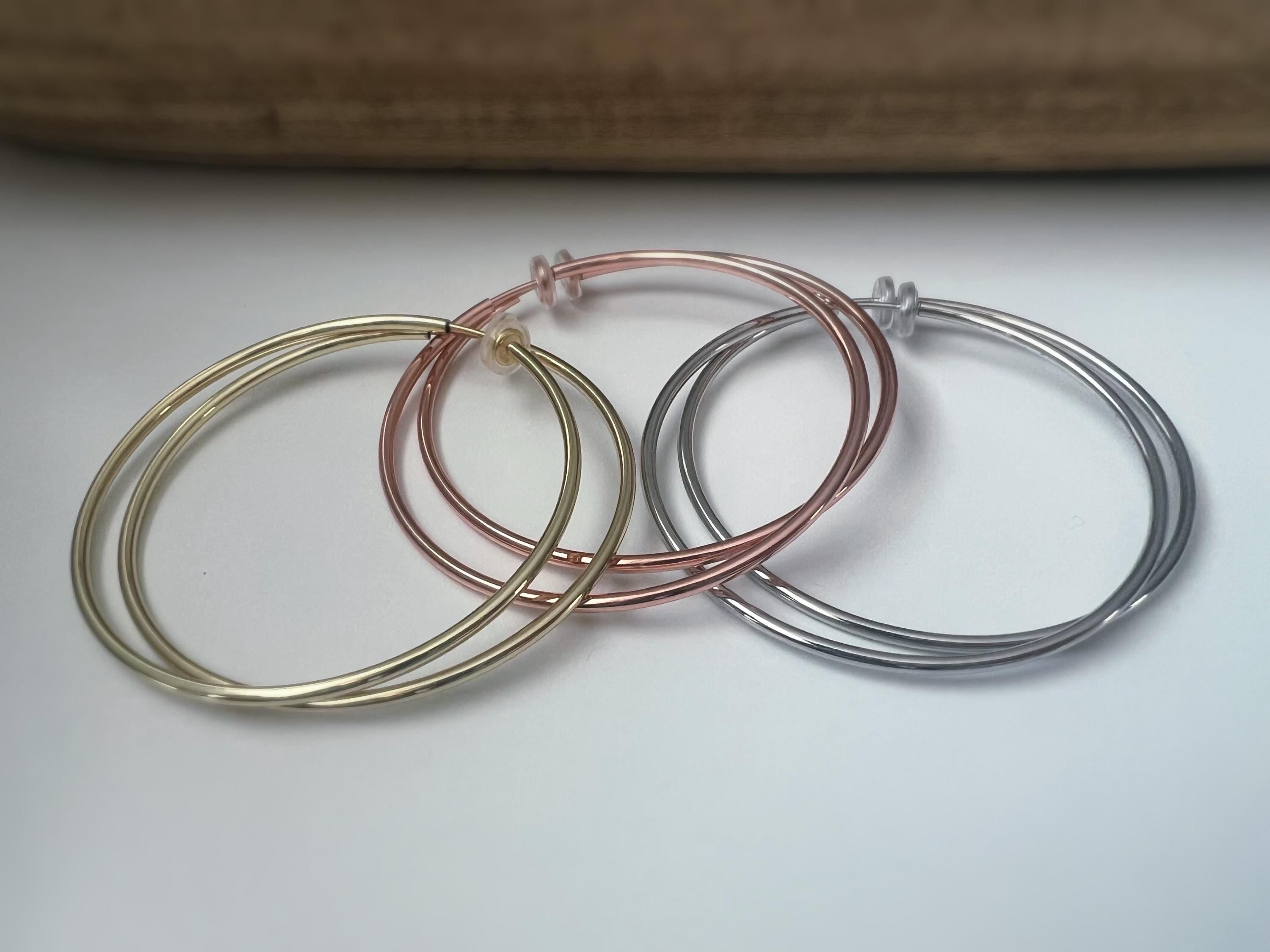 60mm Créoles Anneaux, Boucles d'oreille CLIPS Anneaux Créoles couleur Or Rose/ Or /Argent, Clips d'oreilles, Créoles 6cm