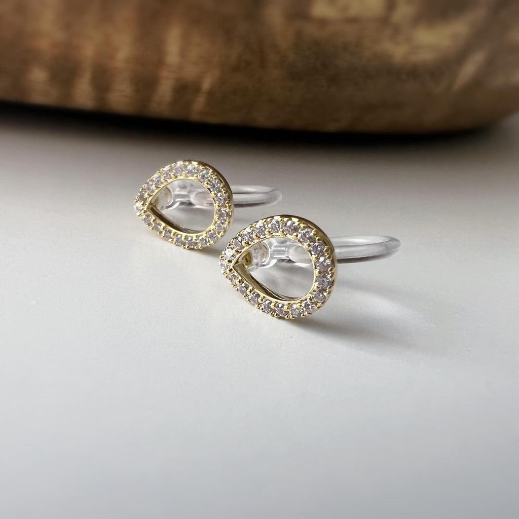 Mini CLIPS d'oreilles invisibles, Mini goutte d'eau Or / Argent Zircon, Boucles d'oreilles clips confortable délicat minimaliste