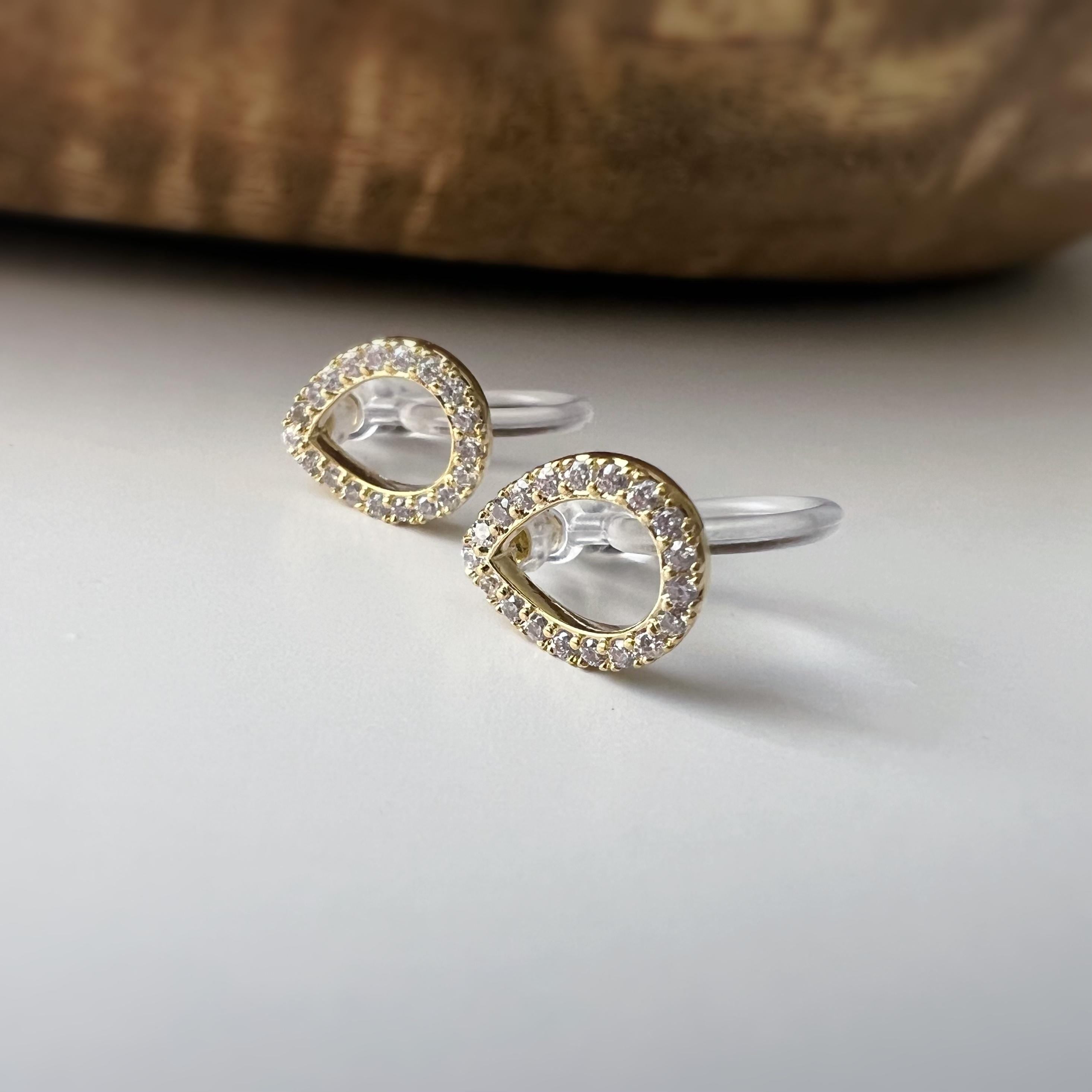 Mini CLIPS d'oreilles invisibles, Mini goutte d'eau Or / Argent Zircon, Boucles d'oreilles clips confortable délicat minimaliste