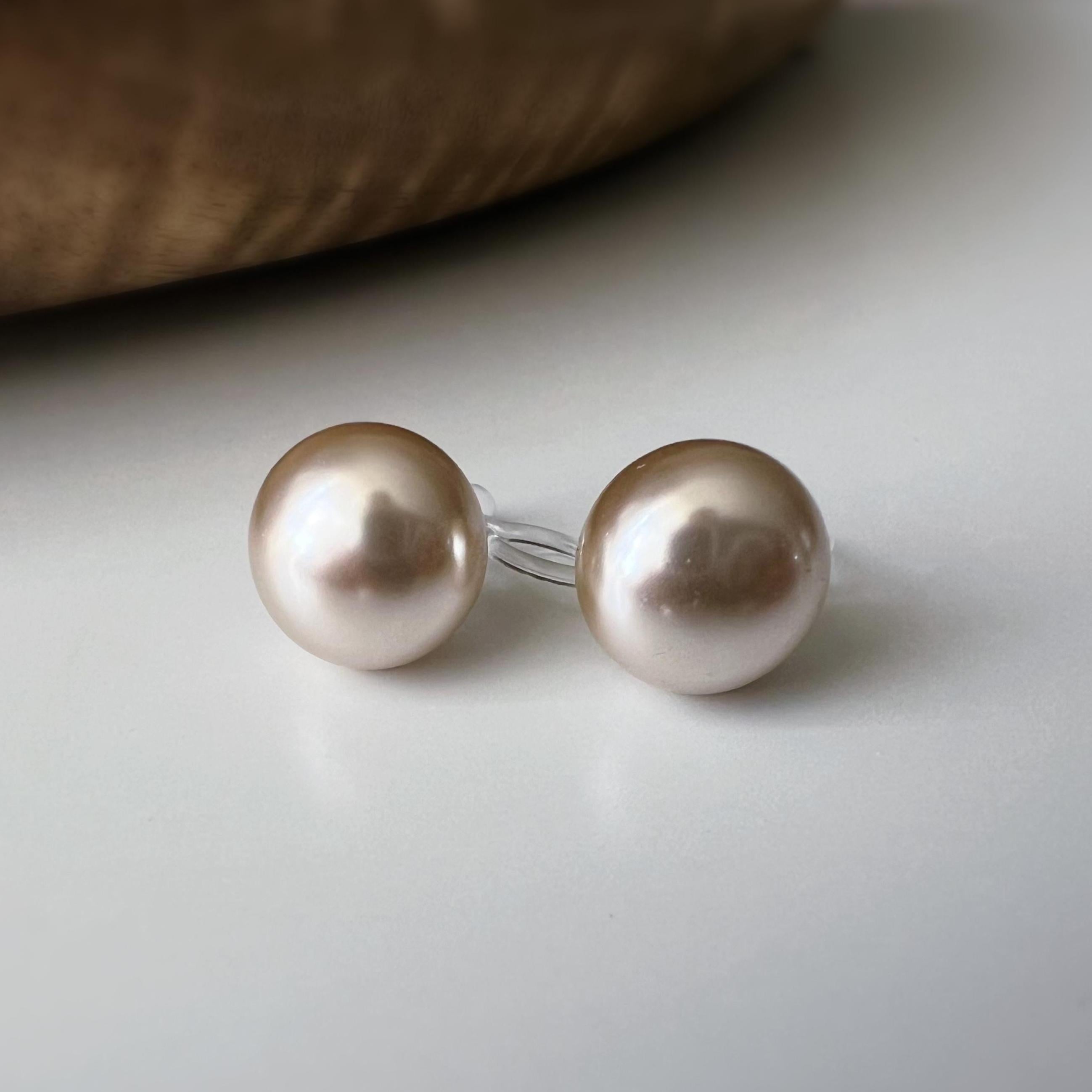 PERLE 11mm, Boucles d'oreilles CLIPS invisible, Grande perle couleur Violet clair /Gris clair /couleur champagne, bijoux minimaliste.